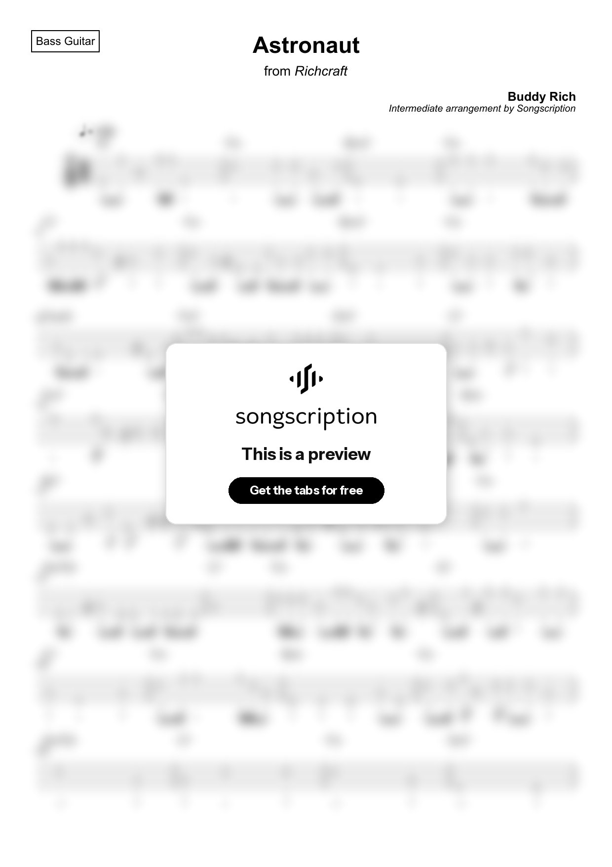 Intermediate Bass Guitar Tabs for "Astronaut" by Buddy Rich