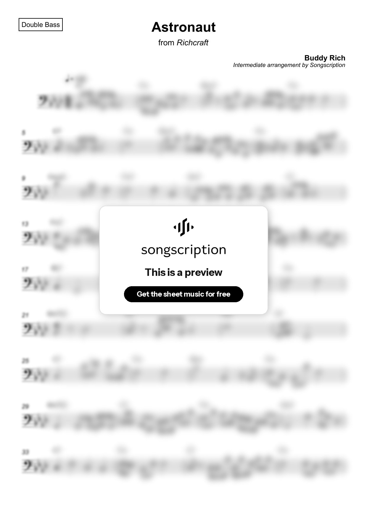 Intermediate Double Bass Sheet Music for "Astronaut" by Buddy Rich