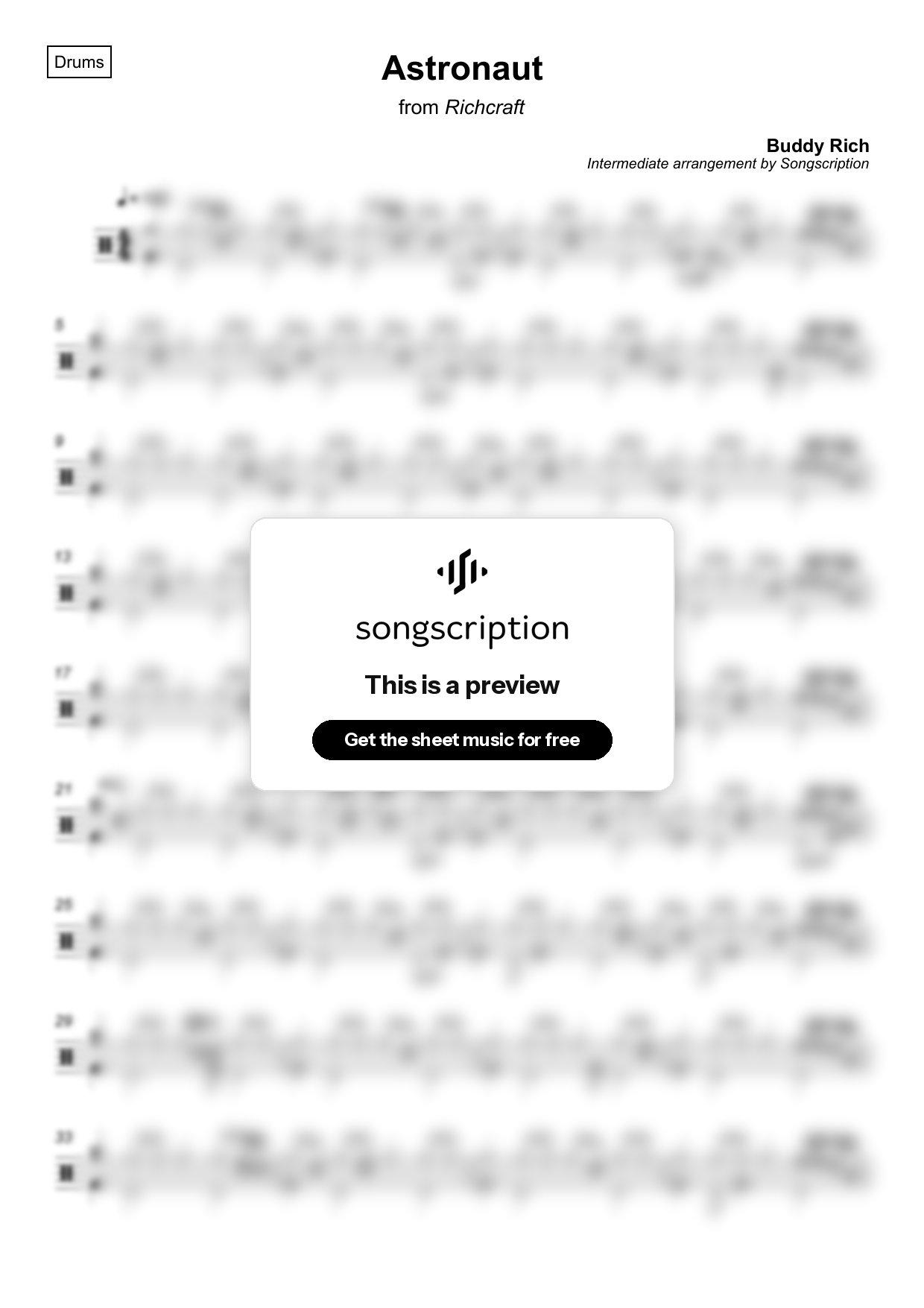 Intermediate Drums Sheet Music for "Astronaut" by Buddy Rich