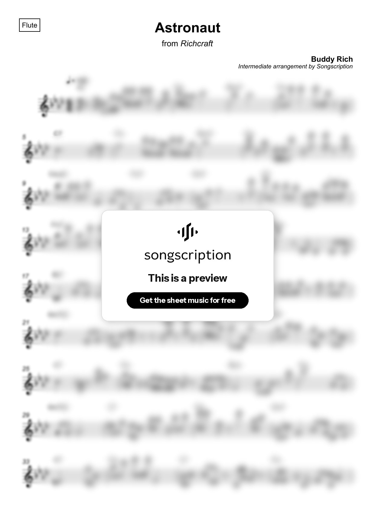 Intermediate Flute Sheet Music for "Astronaut" by Buddy Rich