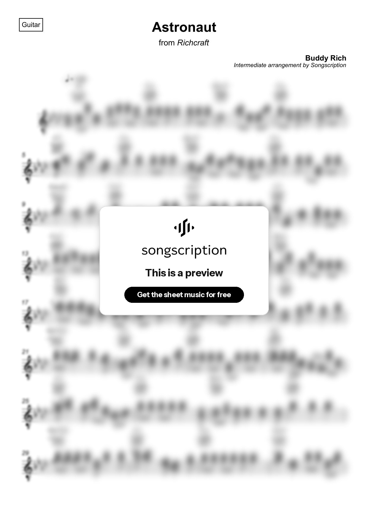 Intermediate Acoustic Guitar Sheet Music for "Astronaut" by Buddy Rich