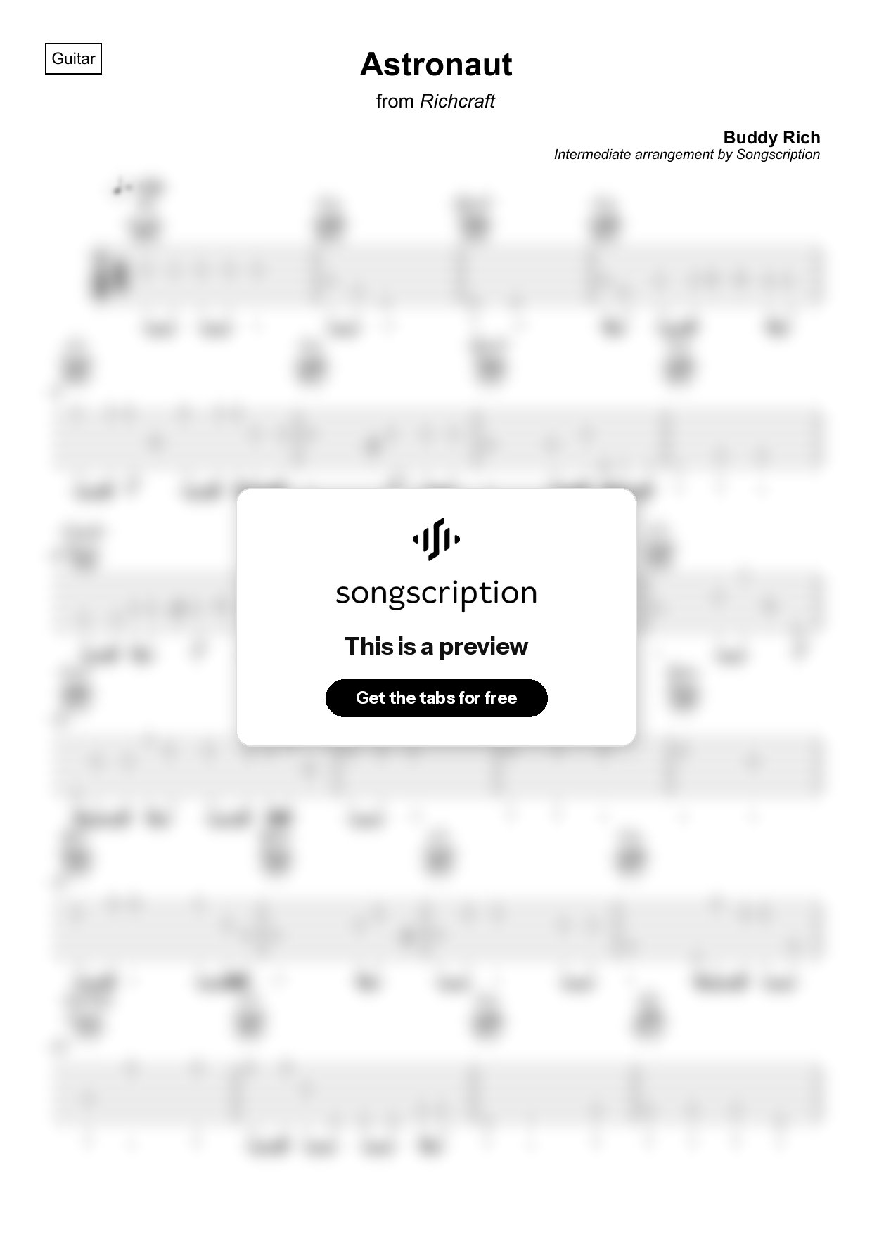 Intermediate Acoustic Guitar Tabs for "Astronaut" by Buddy Rich
