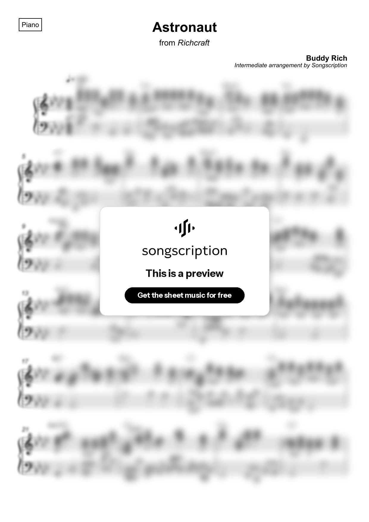 Intermediate Piano Sheet Music for "Astronaut" by Buddy Rich