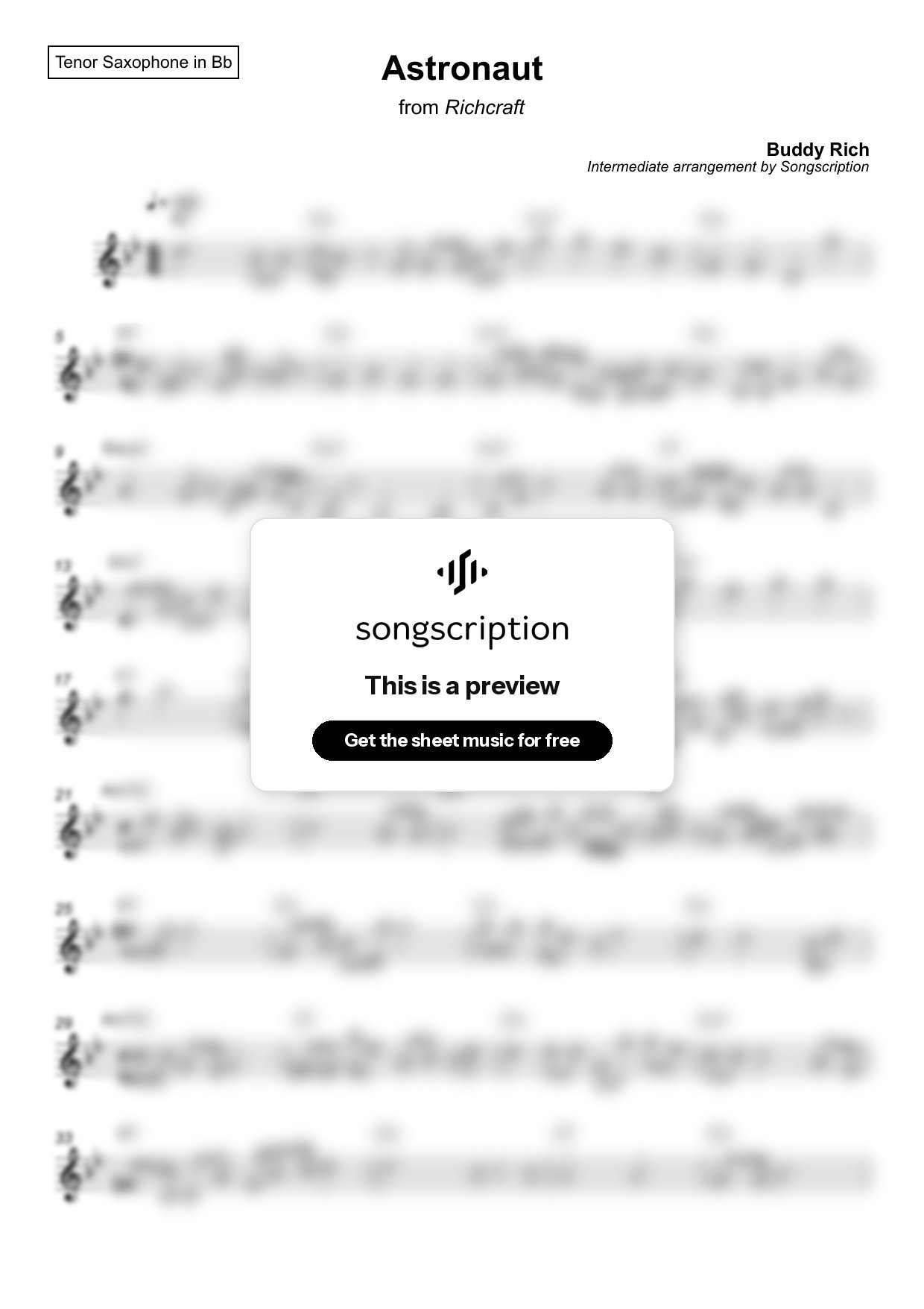 Intermediate Tenor Sax Sheet Music for "Astronaut" by Buddy Rich