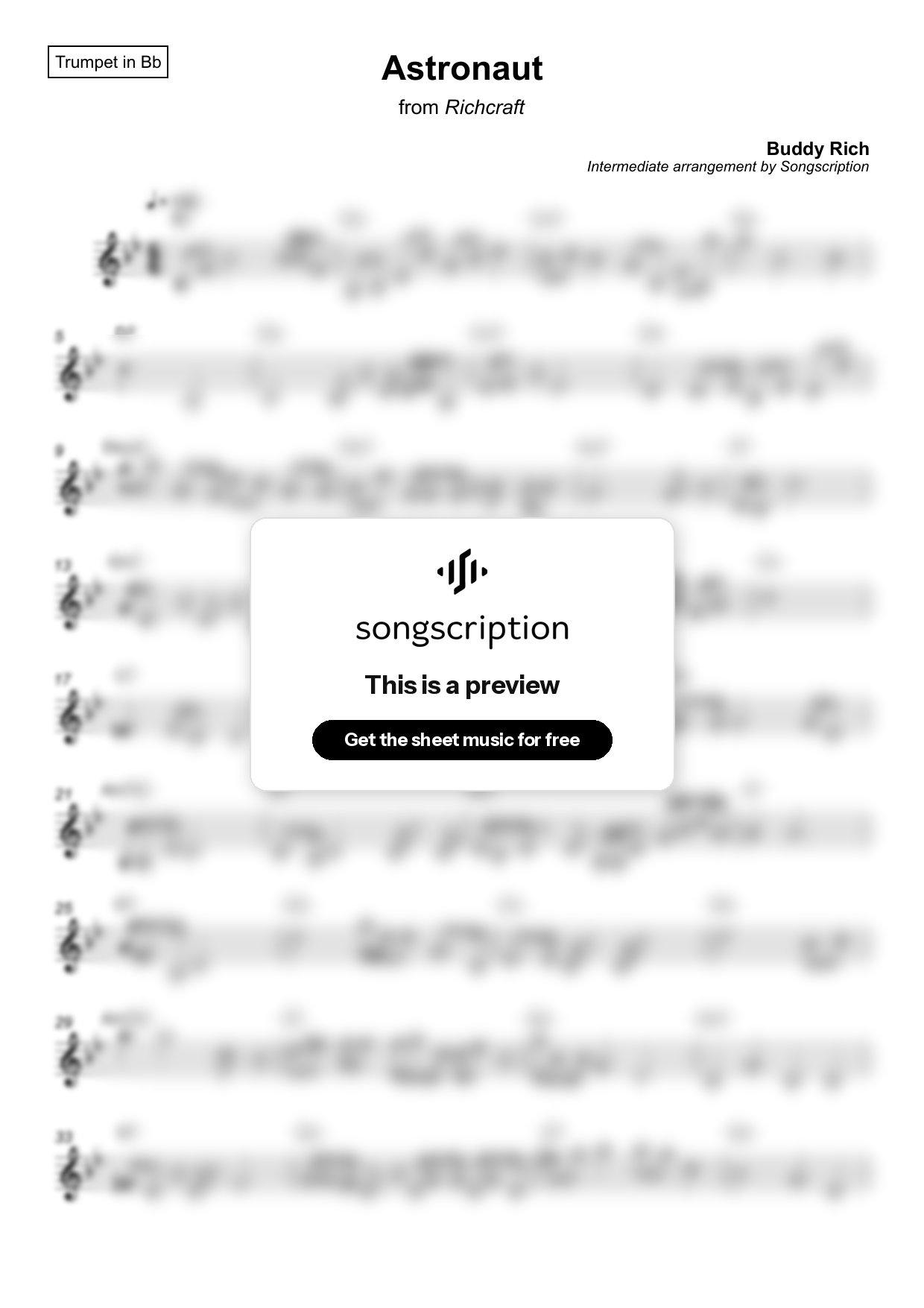 Intermediate Trumpet Sheet Music for "Astronaut" by Buddy Rich