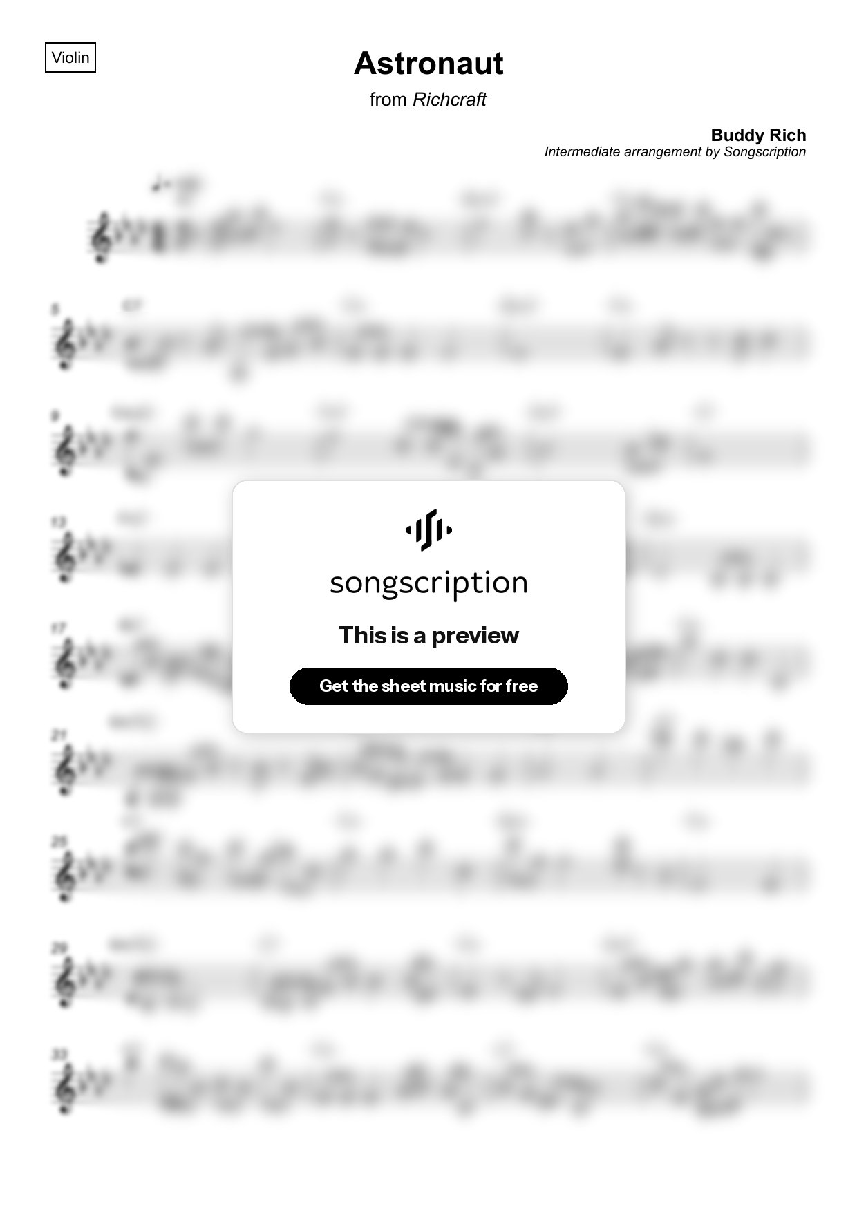 Intermediate Violin Sheet Music for "Astronaut" by Buddy Rich