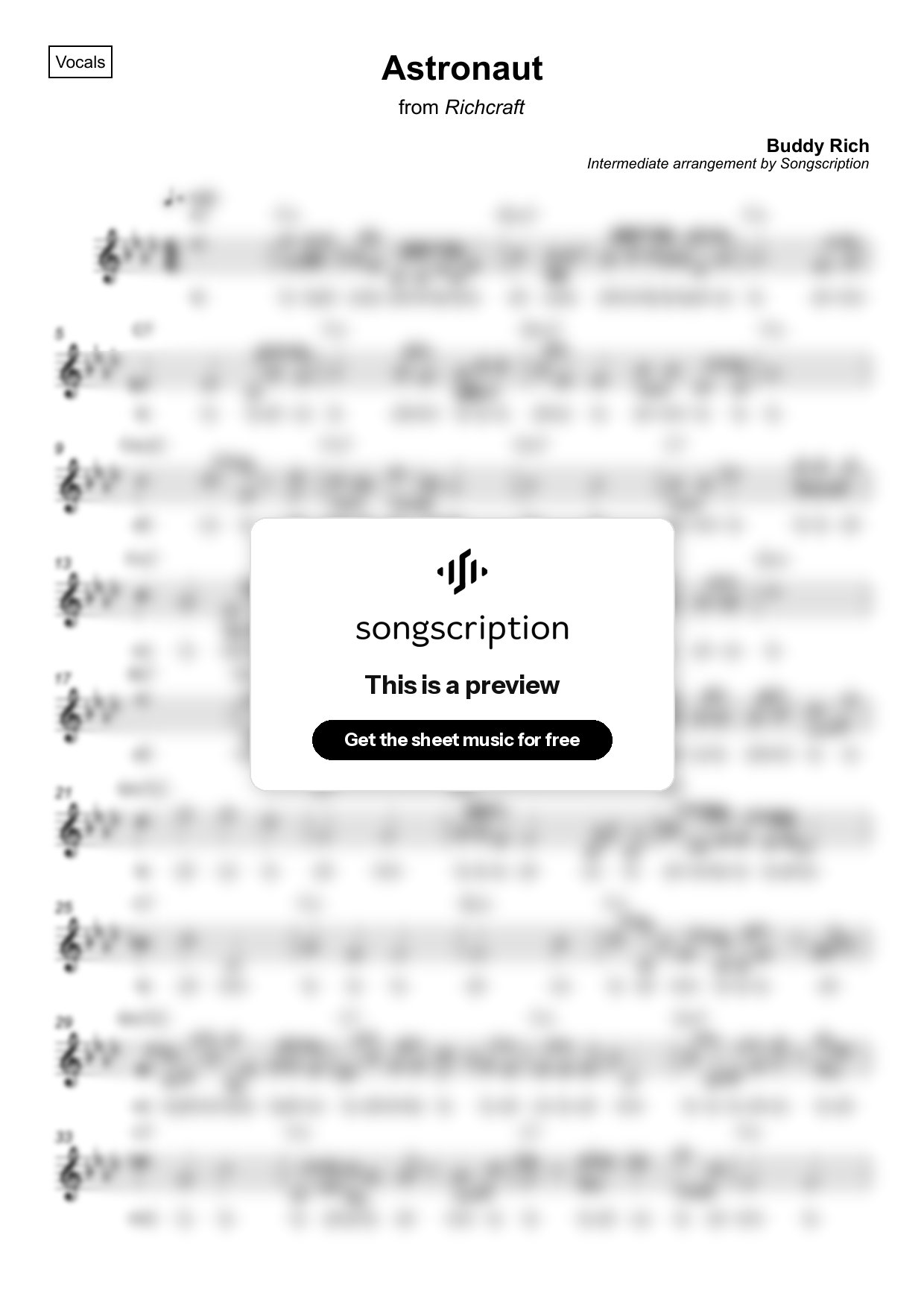 Intermediate Vocals Sheet Music for "Astronaut" by Buddy Rich
