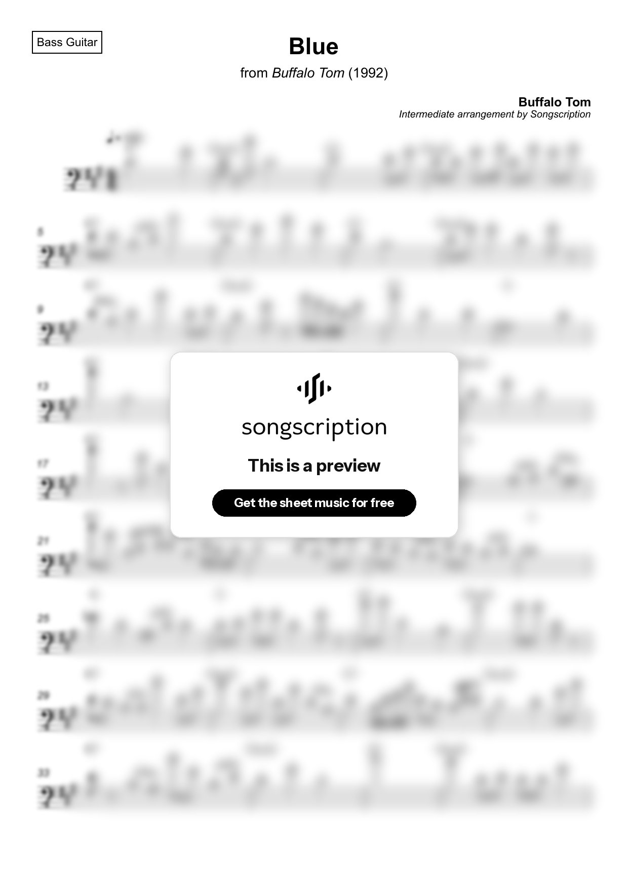 Intermediate Bass Guitar Sheet Music for "Blue" by Buffalo Tom