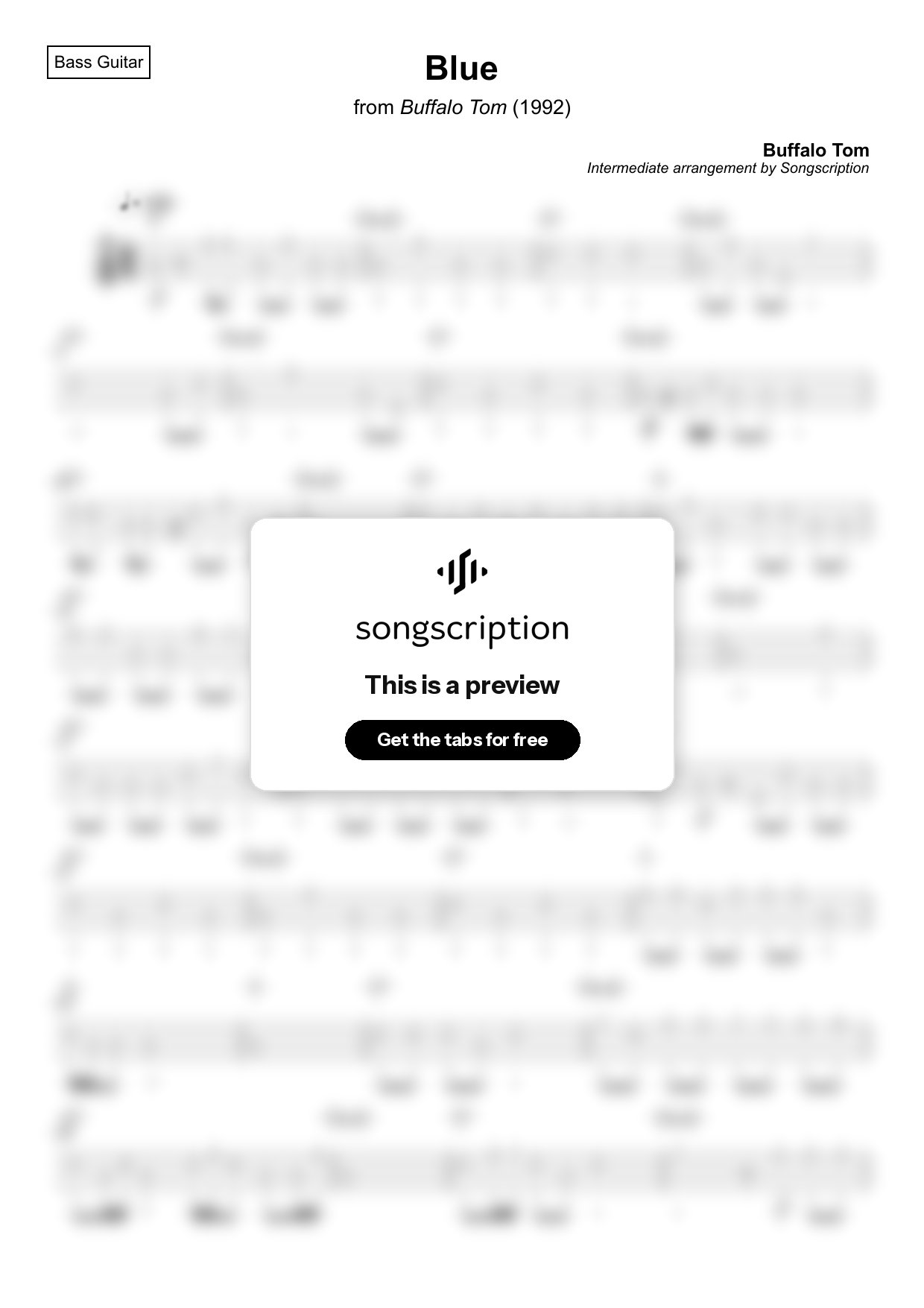 Intermediate Bass Guitar Tabs for "Blue" by Buffalo Tom