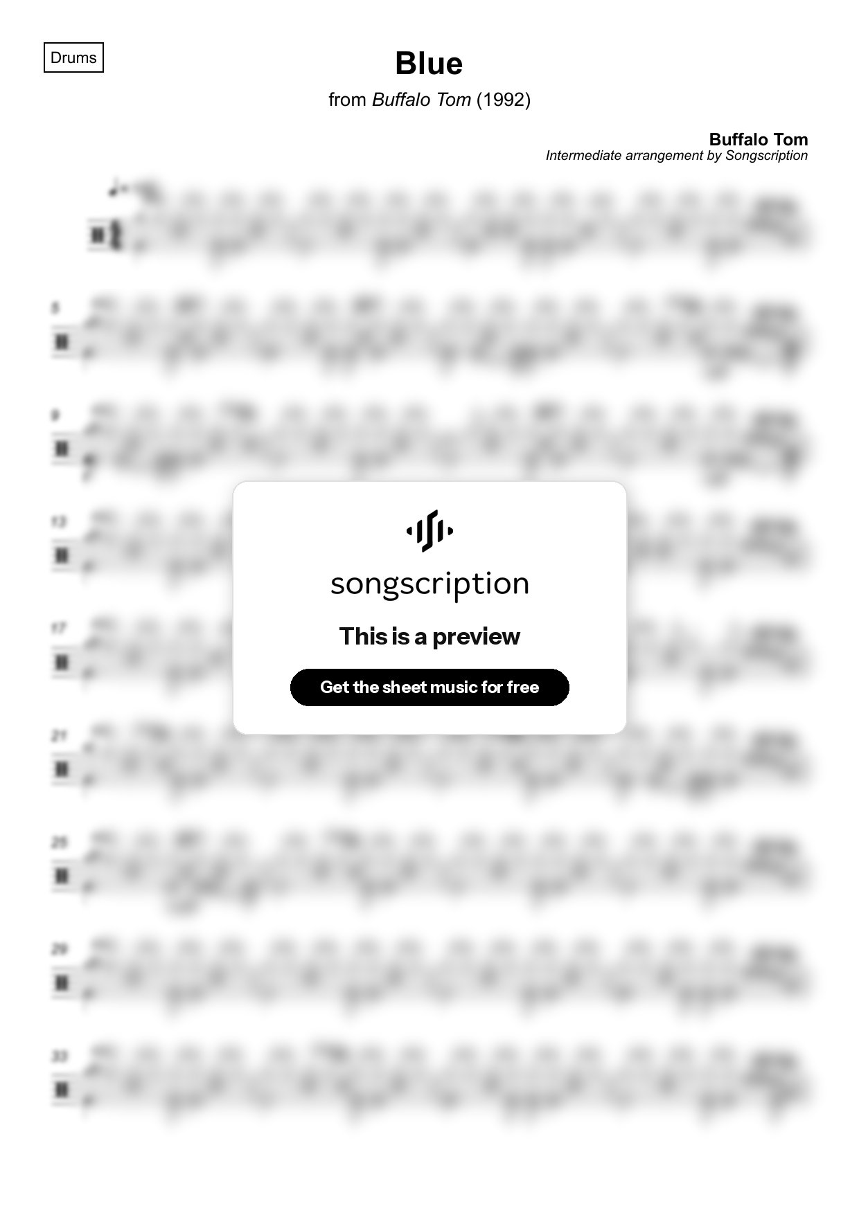 Intermediate Drums Sheet Music for "Blue" by Buffalo Tom