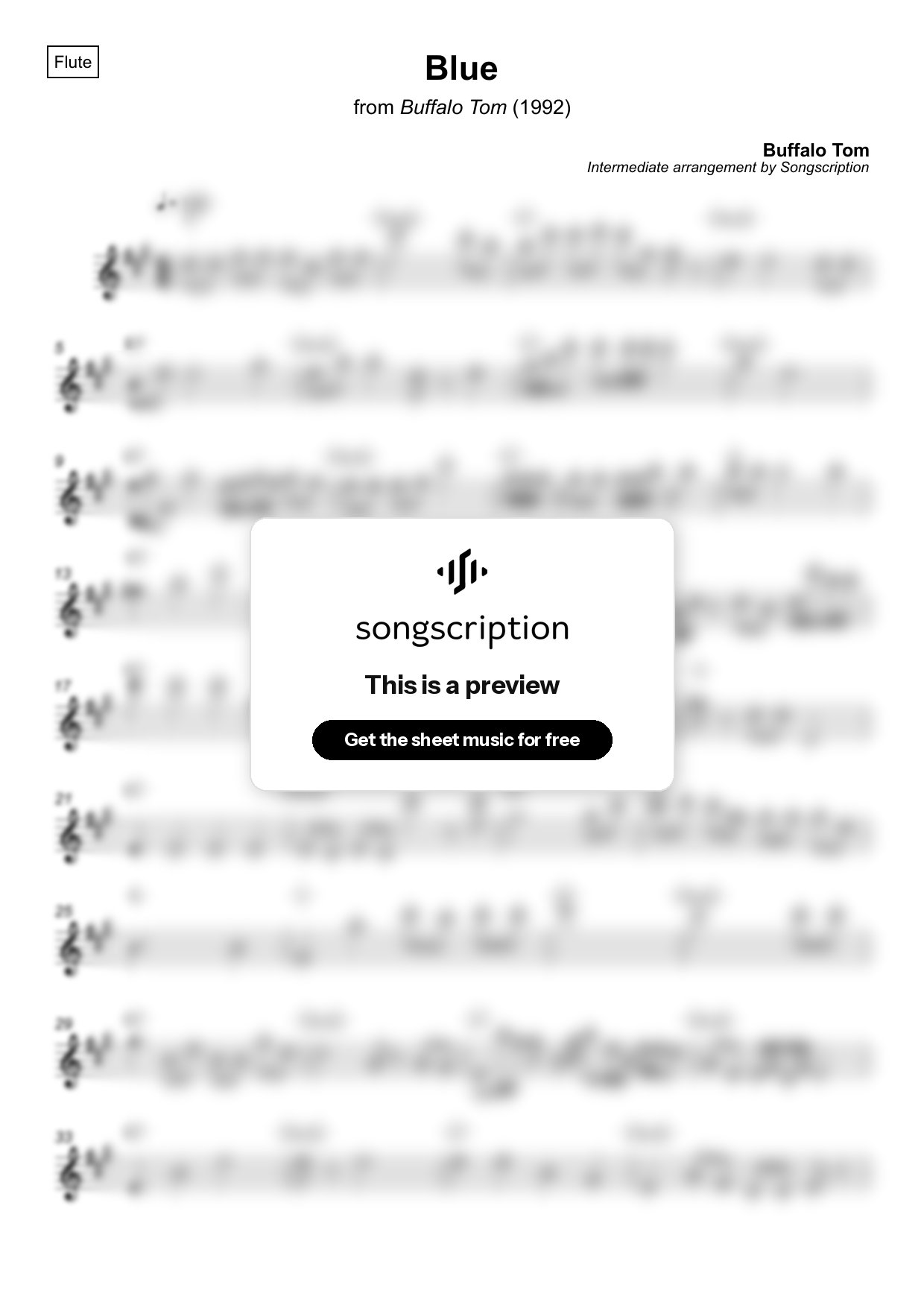 Intermediate Flute Sheet Music for "Blue" by Buffalo Tom