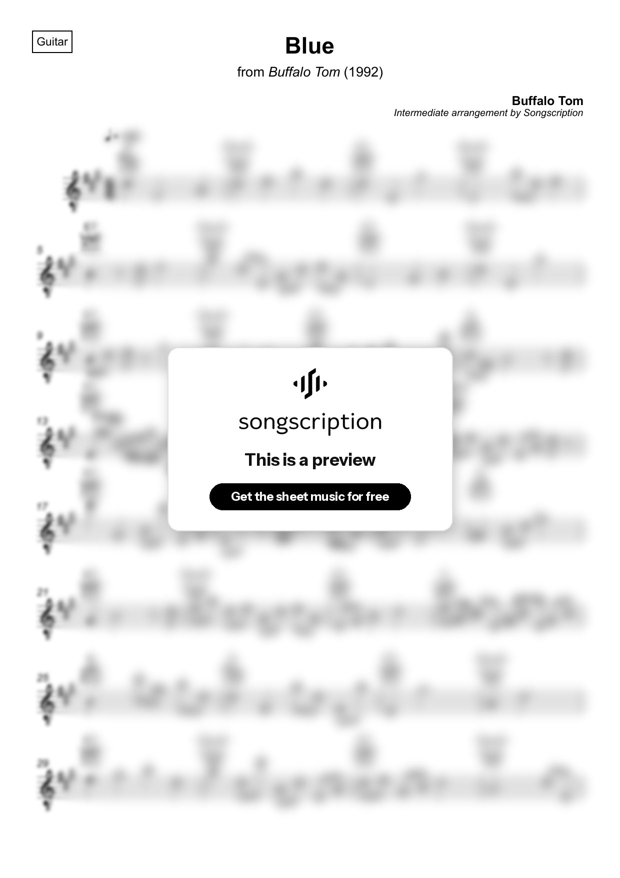 Intermediate Acoustic Guitar Sheet Music for "Blue" by Buffalo Tom