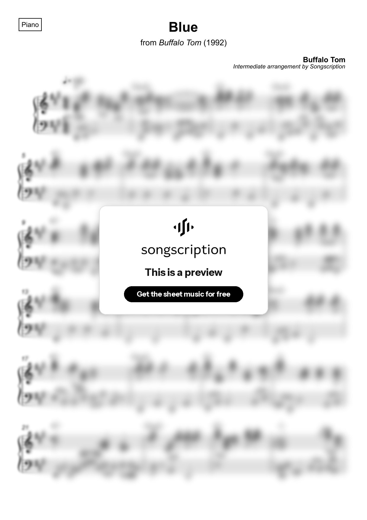 Intermediate Piano Sheet Music for "Blue" by Buffalo Tom