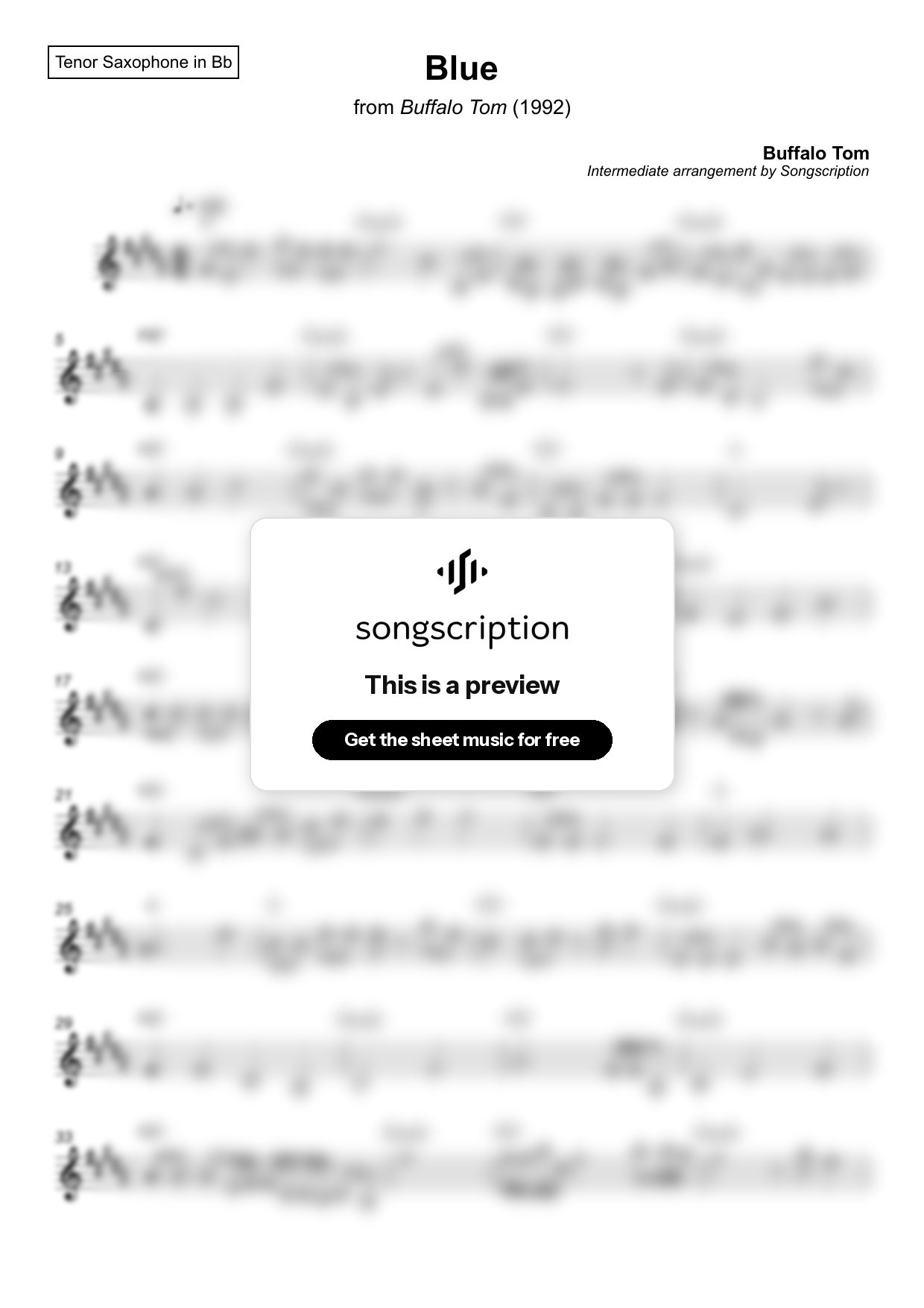 Intermediate Tenor Sax Sheet Music for "Blue" by Buffalo Tom