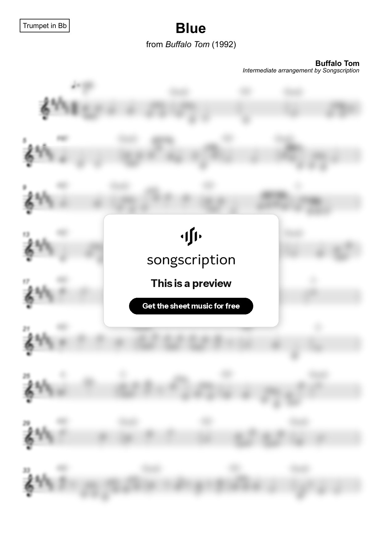Intermediate Trumpet Sheet Music for "Blue" by Buffalo Tom