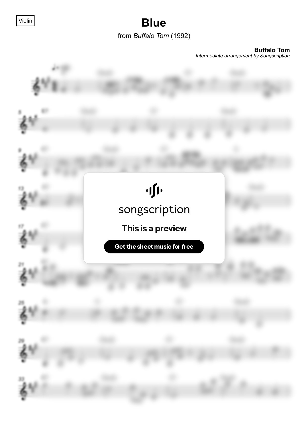 Intermediate Violin Sheet Music for "Blue" by Buffalo Tom