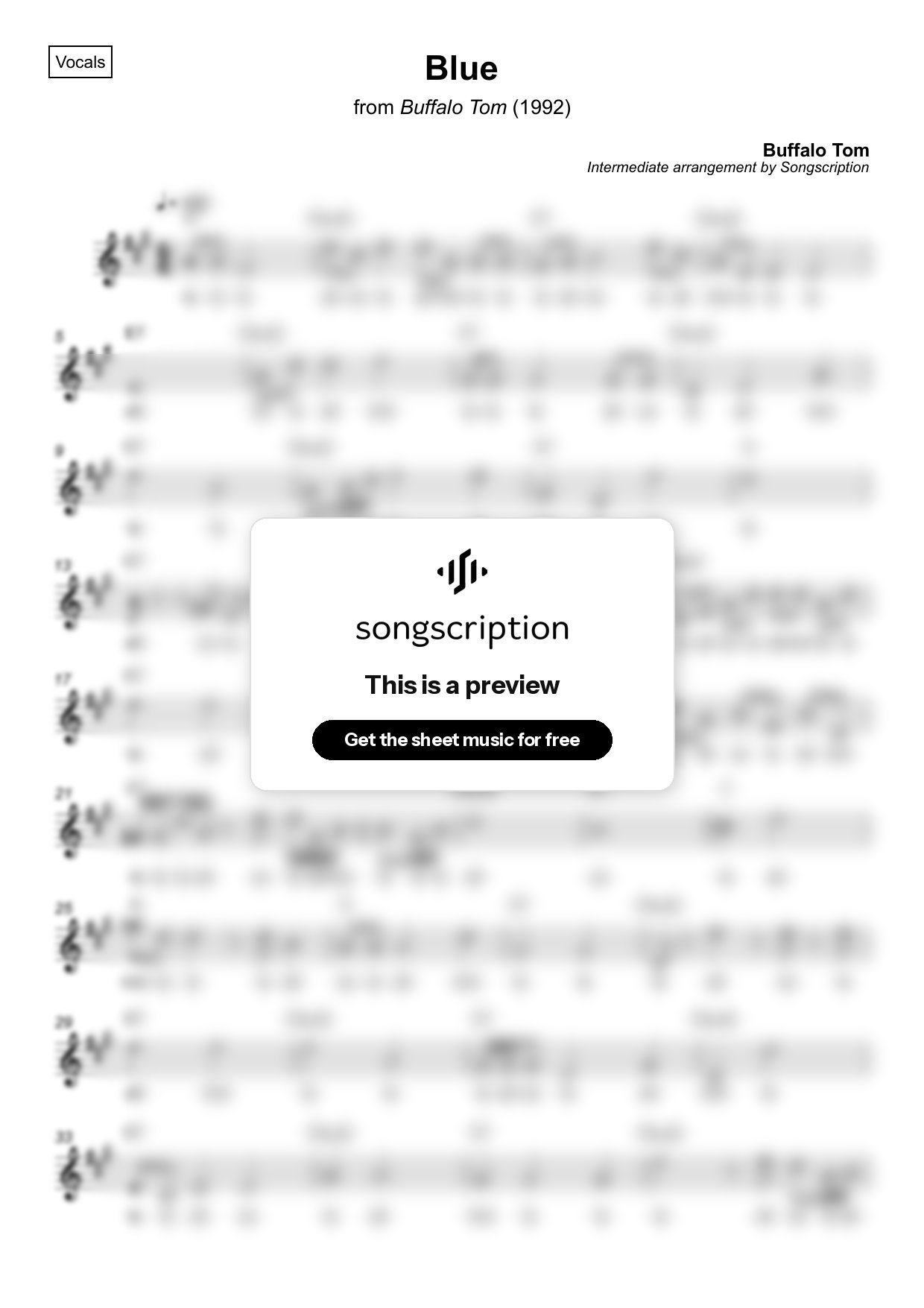 Intermediate Vocals Sheet Music for "Blue" by Buffalo Tom