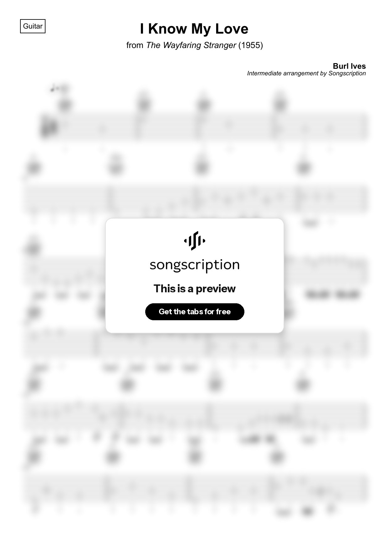 Intermediate Acoustic Guitar Tabs for "I Know My Love" by Burl Ives