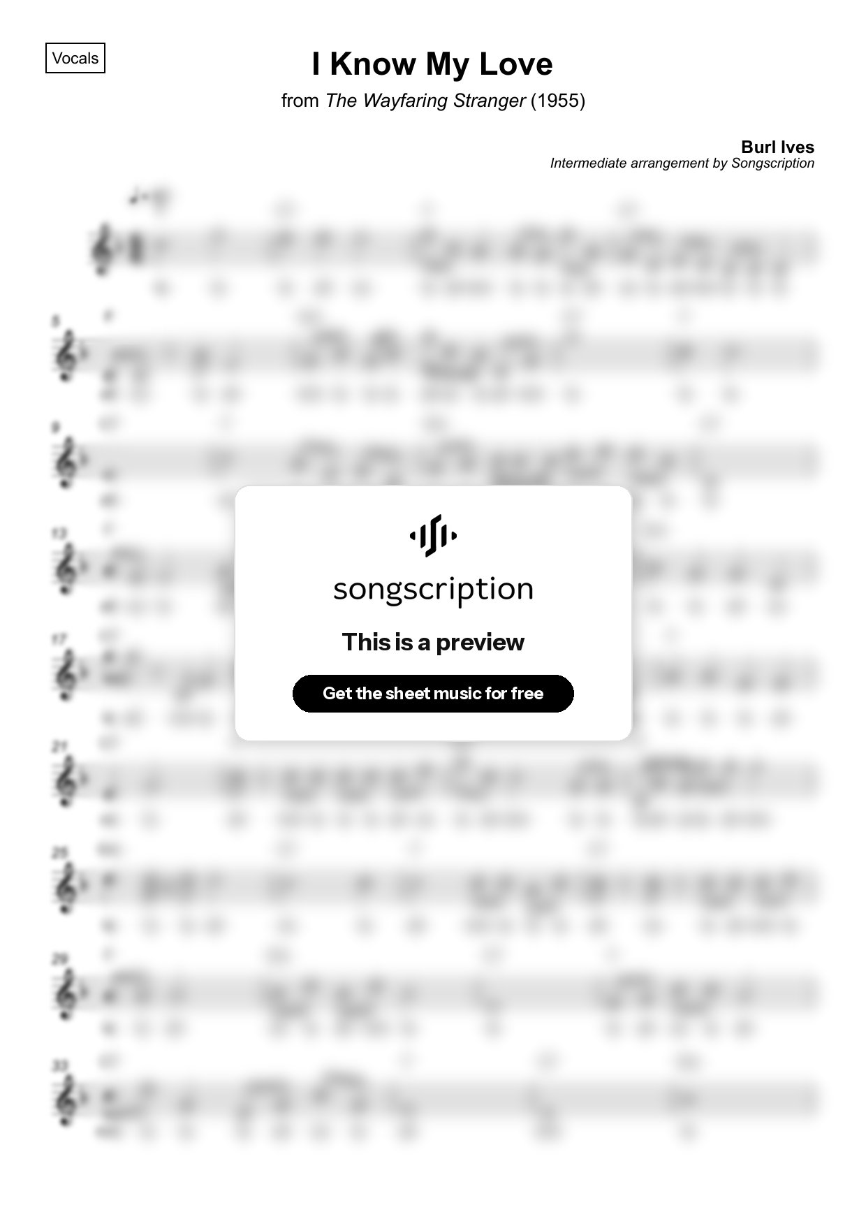 Intermediate Vocals Sheet Music for "I Know My Love" by Burl Ives
