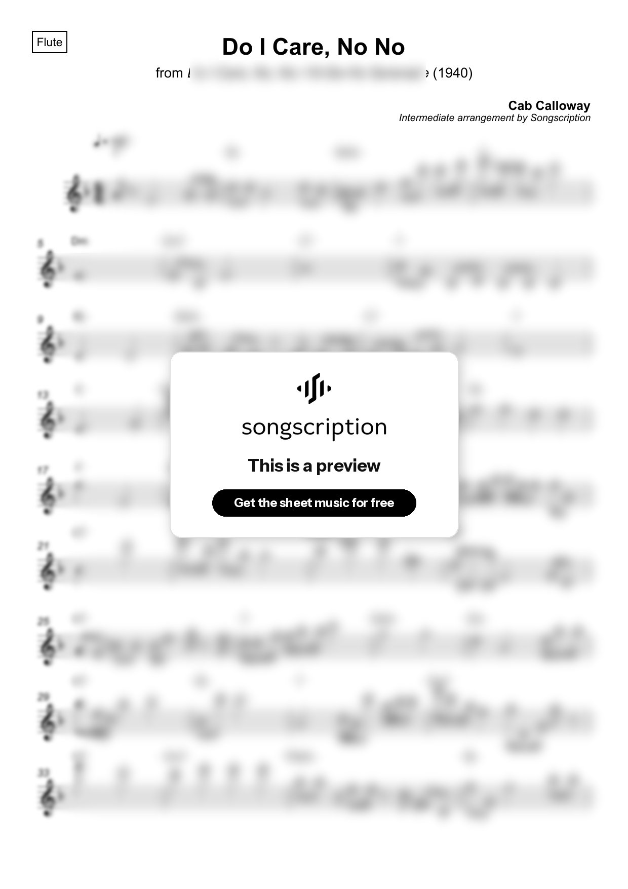 Intermediate Flute Sheet Music for "Do I Care, No No" by Cab Calloway