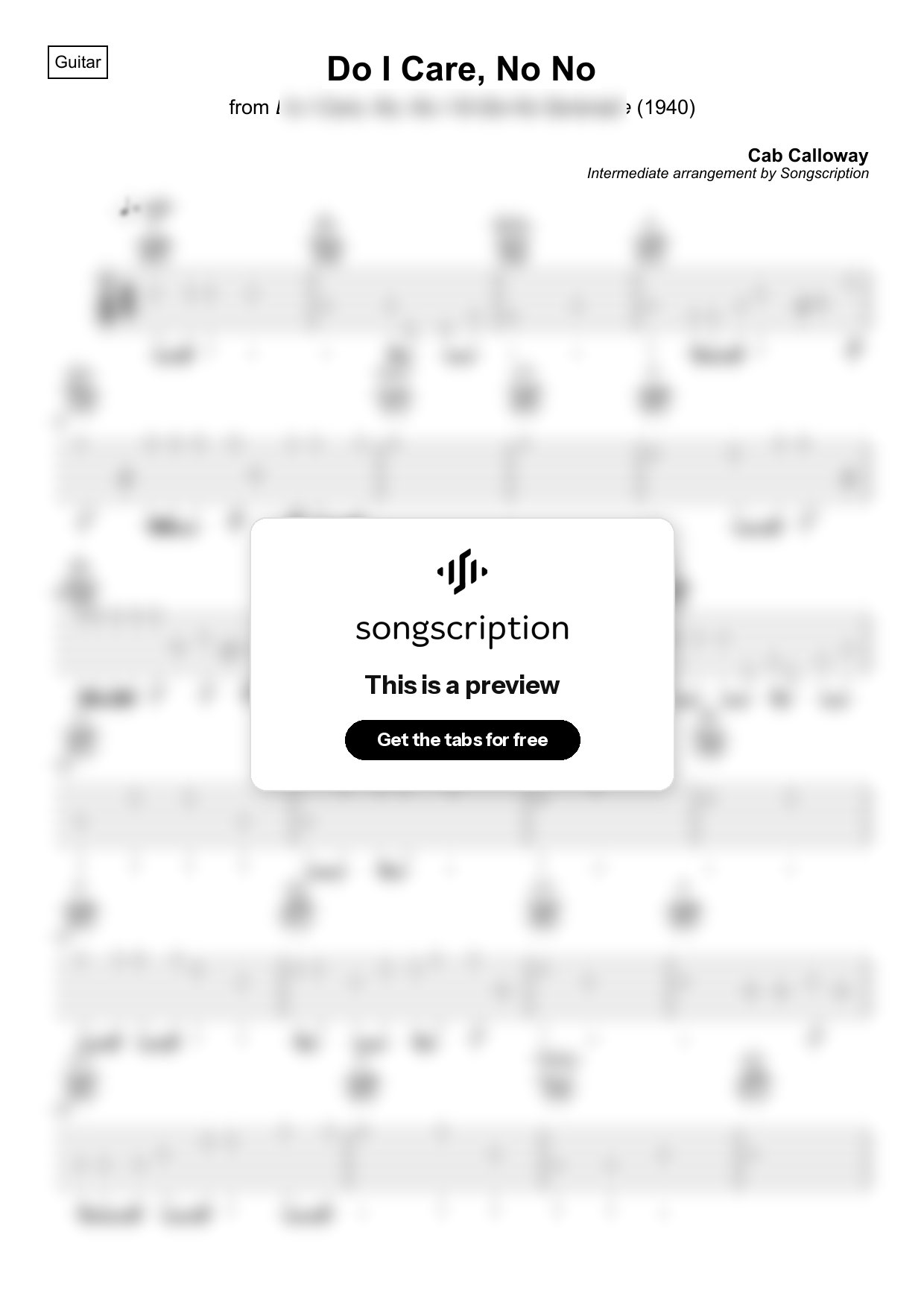 Intermediate Acoustic Guitar Tabs for "Do I Care, No No" by Cab Calloway