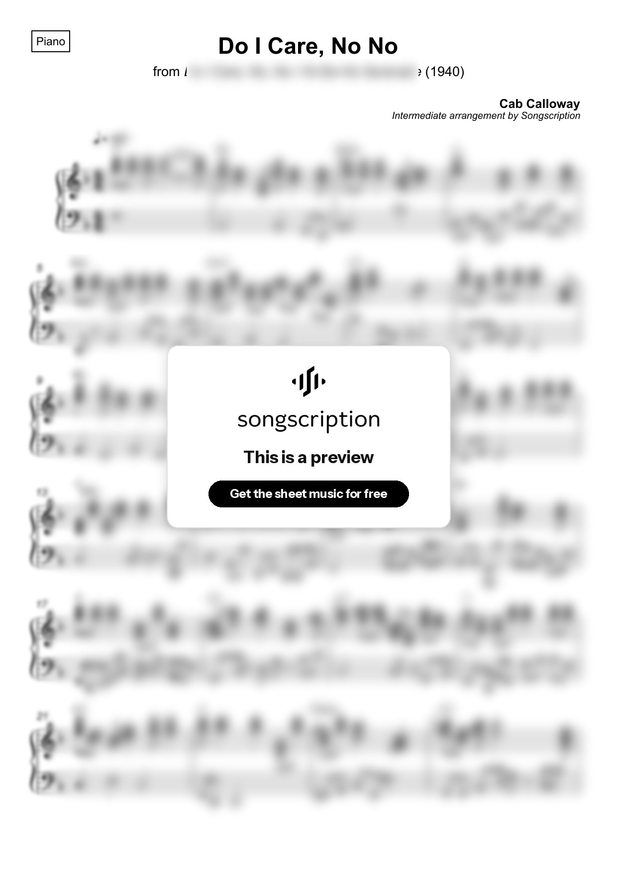 Intermediate Piano Sheet Music for "Do I Care, No No" by Cab Calloway