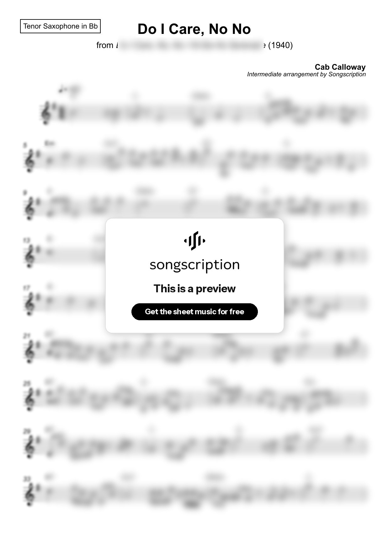 Intermediate Tenor Sax Sheet Music for "Do I Care, No No" by Cab Calloway