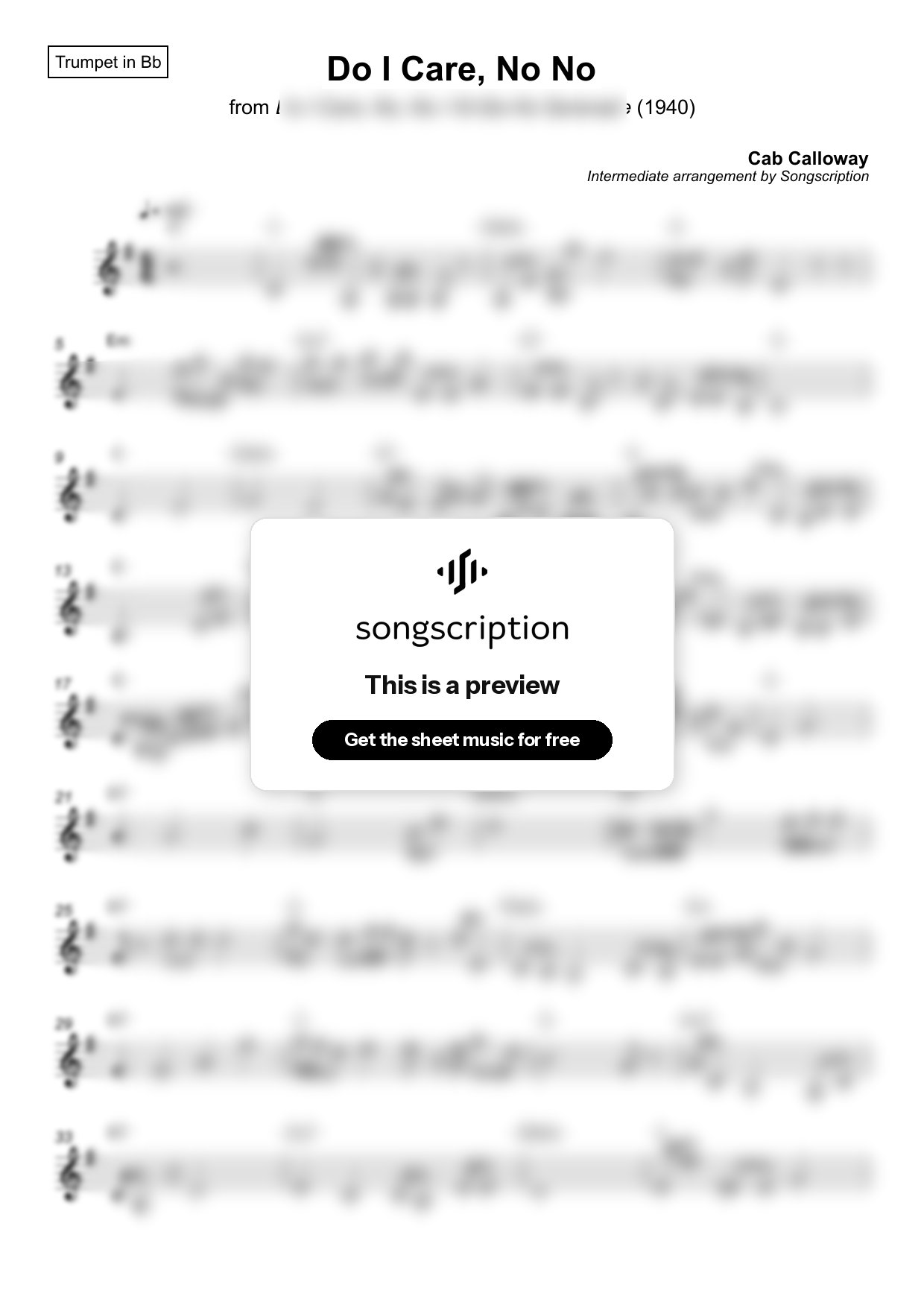 Intermediate Trumpet Sheet Music for "Do I Care, No No" by Cab Calloway