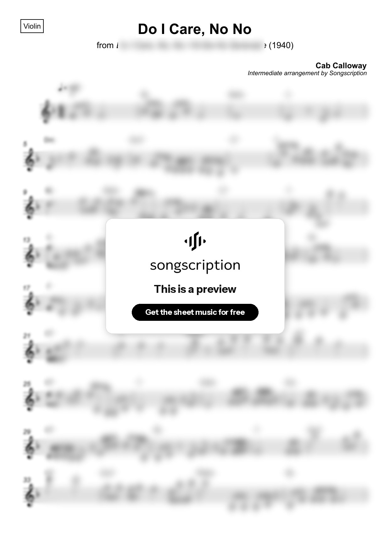 Intermediate Violin Sheet Music for "Do I Care, No No" by Cab Calloway