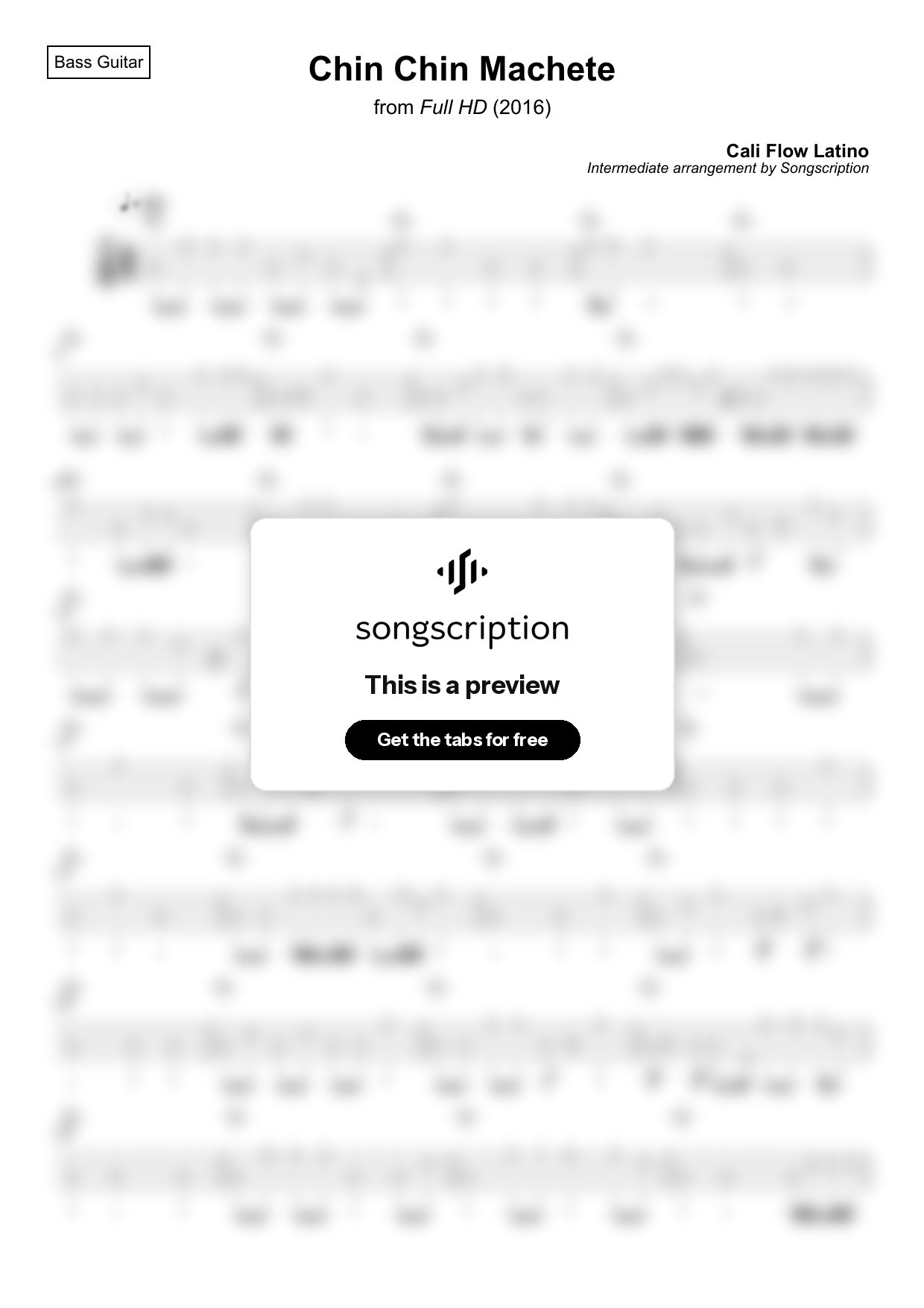 Intermediate Bass Guitar Tabs for "Chin Chin Machete" by Cali Flow Latino