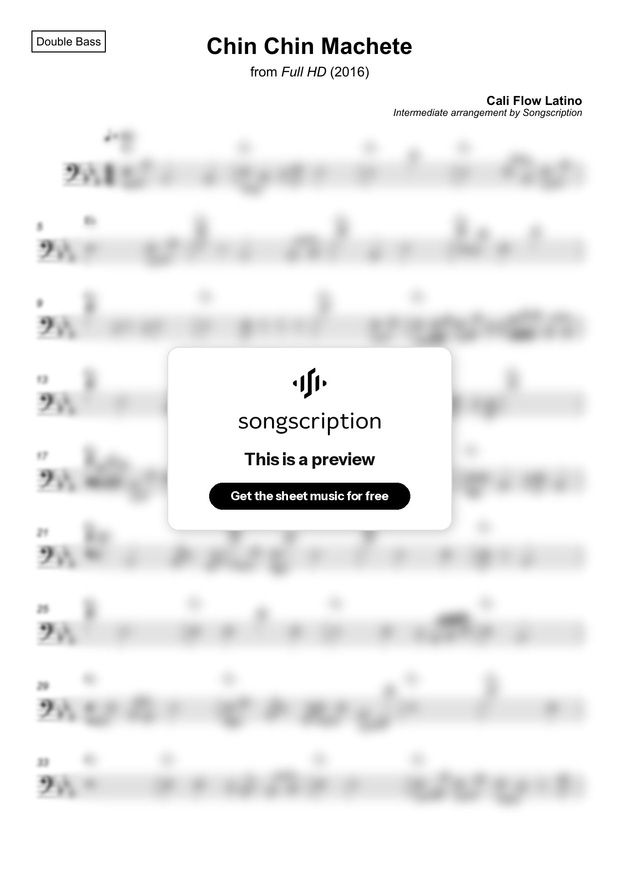 Intermediate Double Bass Sheet Music for "Chin Chin Machete" by Cali Flow Latino