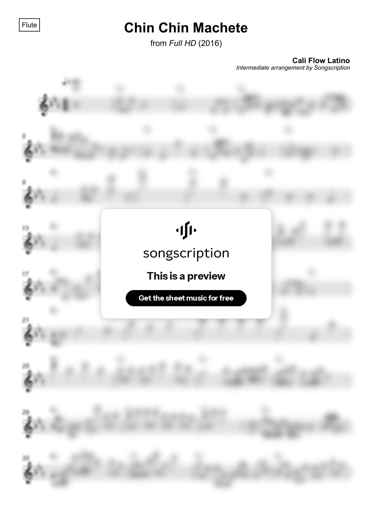 Intermediate Flute Sheet Music for "Chin Chin Machete" by Cali Flow Latino