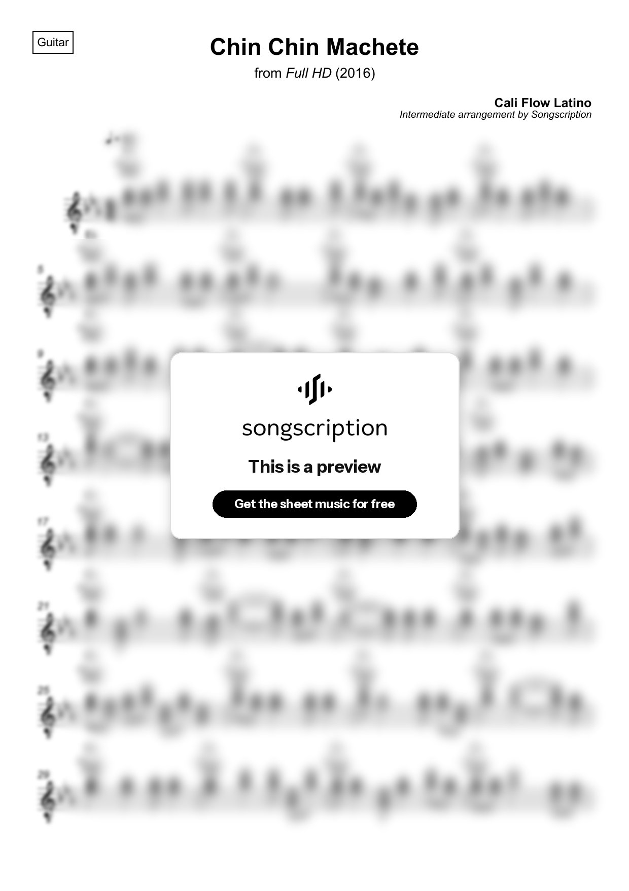 Intermediate Acoustic Guitar Sheet Music for "Chin Chin Machete" by Cali Flow Latino