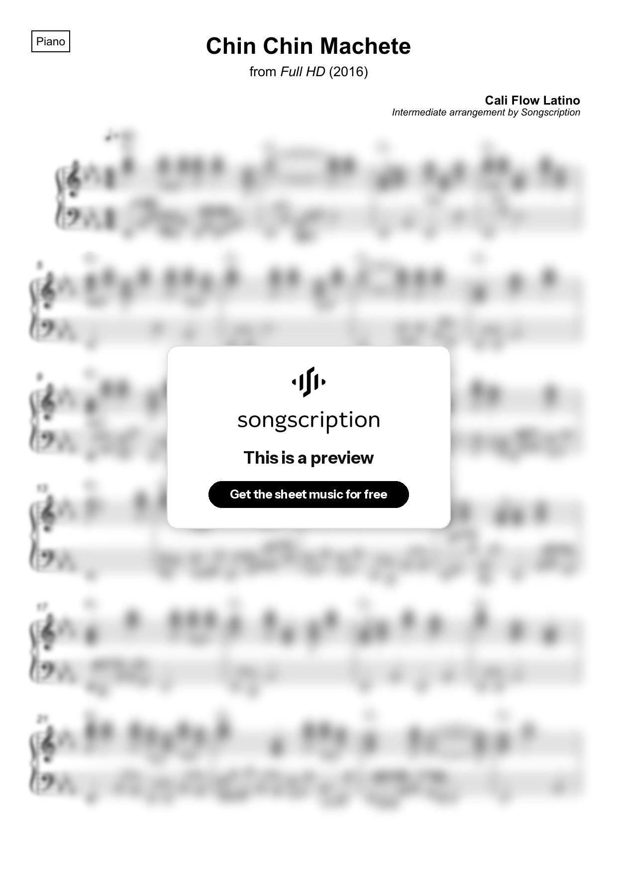 Intermediate Piano Sheet Music for "Chin Chin Machete" by Cali Flow Latino