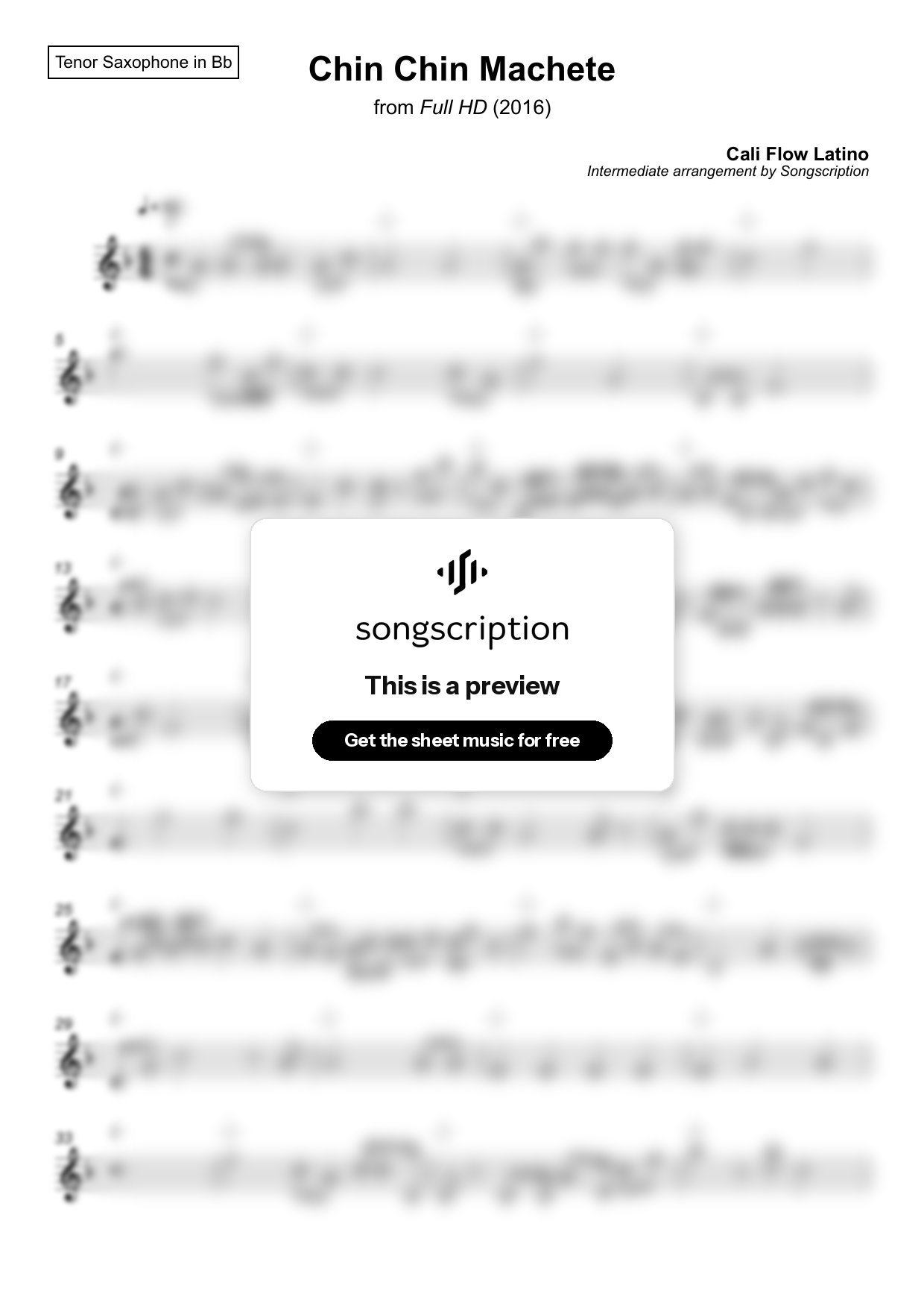 Intermediate Tenor Sax Sheet Music for "Chin Chin Machete" by Cali Flow Latino