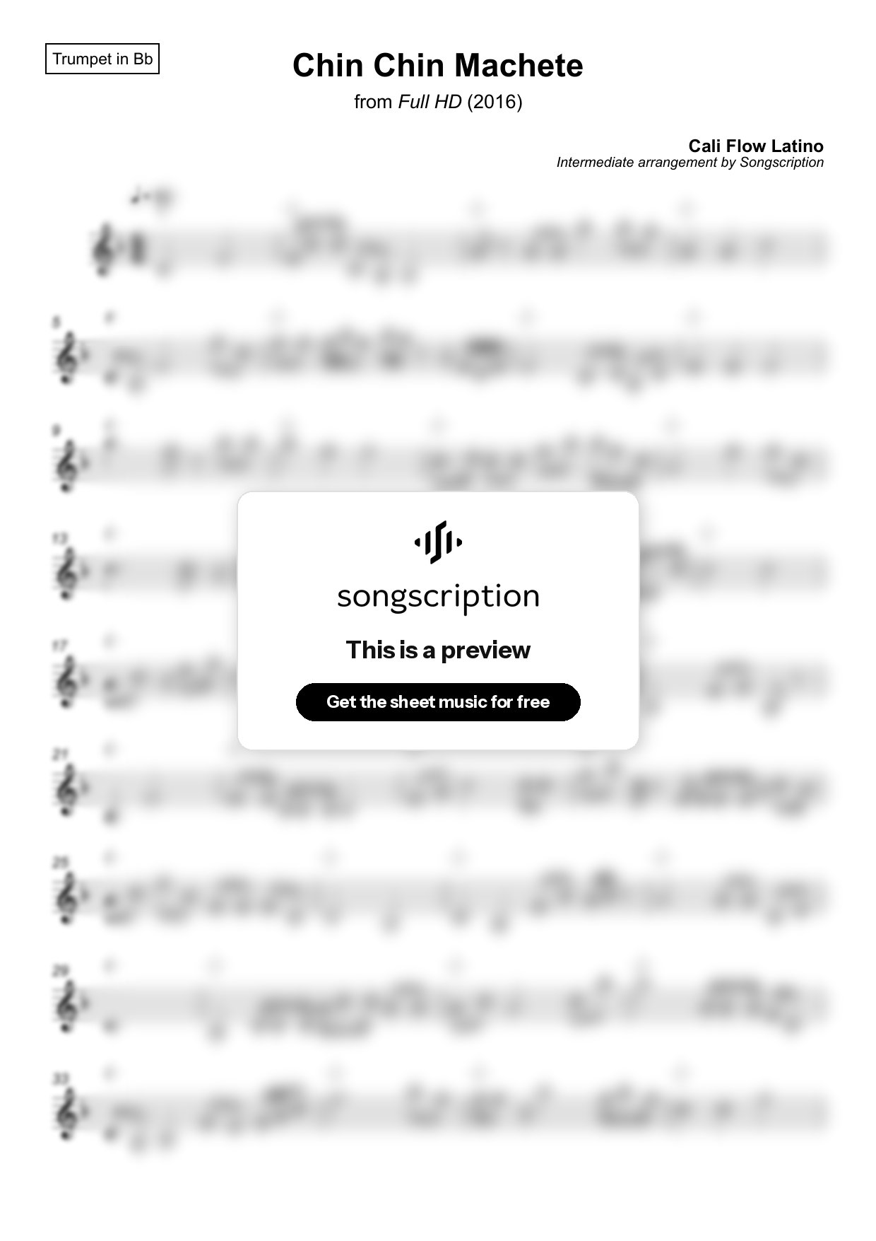 Intermediate Trumpet Sheet Music for "Chin Chin Machete" by Cali Flow Latino