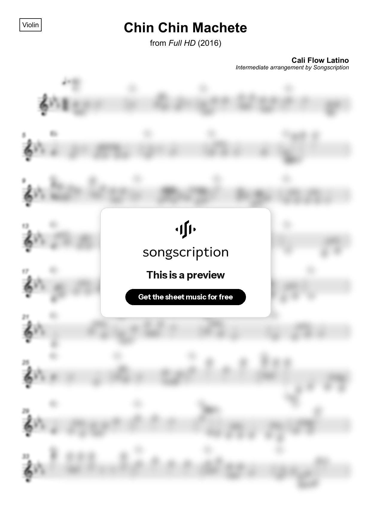 Intermediate Violin Sheet Music for "Chin Chin Machete" by Cali Flow Latino
