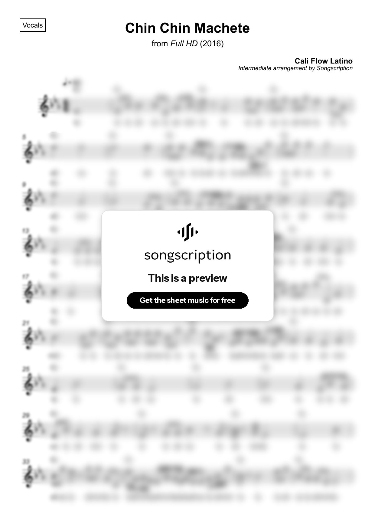 Intermediate Vocals Sheet Music for "Chin Chin Machete" by Cali Flow Latino