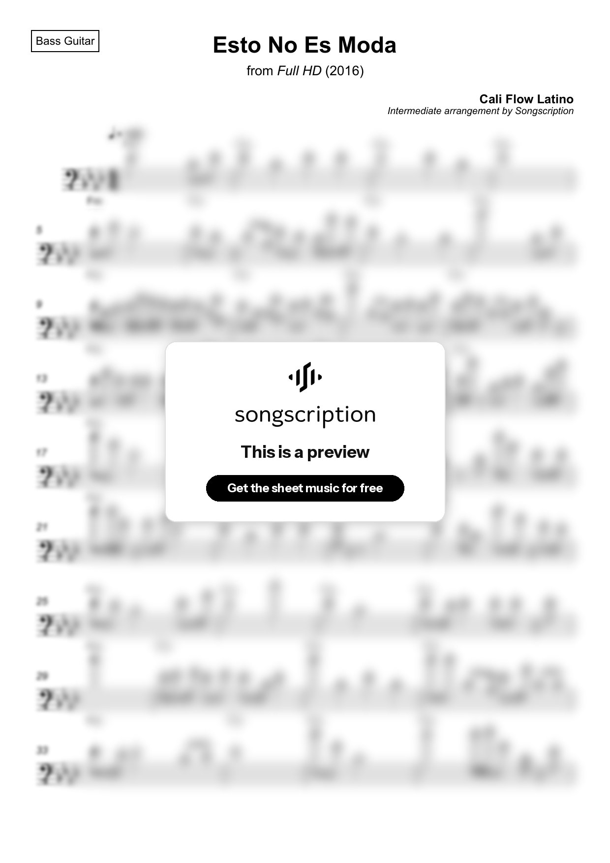Intermediate Bass Guitar Sheet Music for "Esto No Es Moda" by Cali Flow Latino