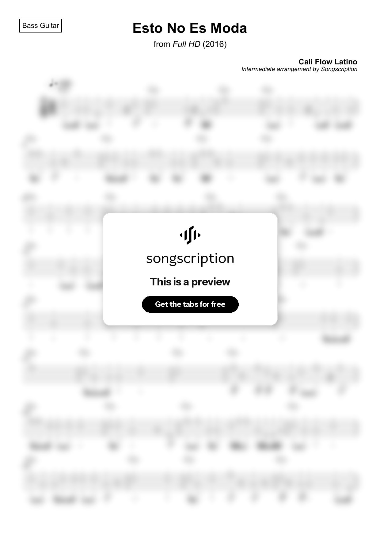 Intermediate Bass Guitar Tabs for "Esto No Es Moda" by Cali Flow Latino