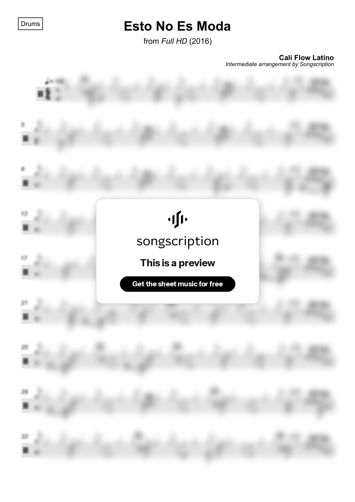 Intermediate Drums Sheet Music for "Esto No Es Moda" by Cali Flow Latino