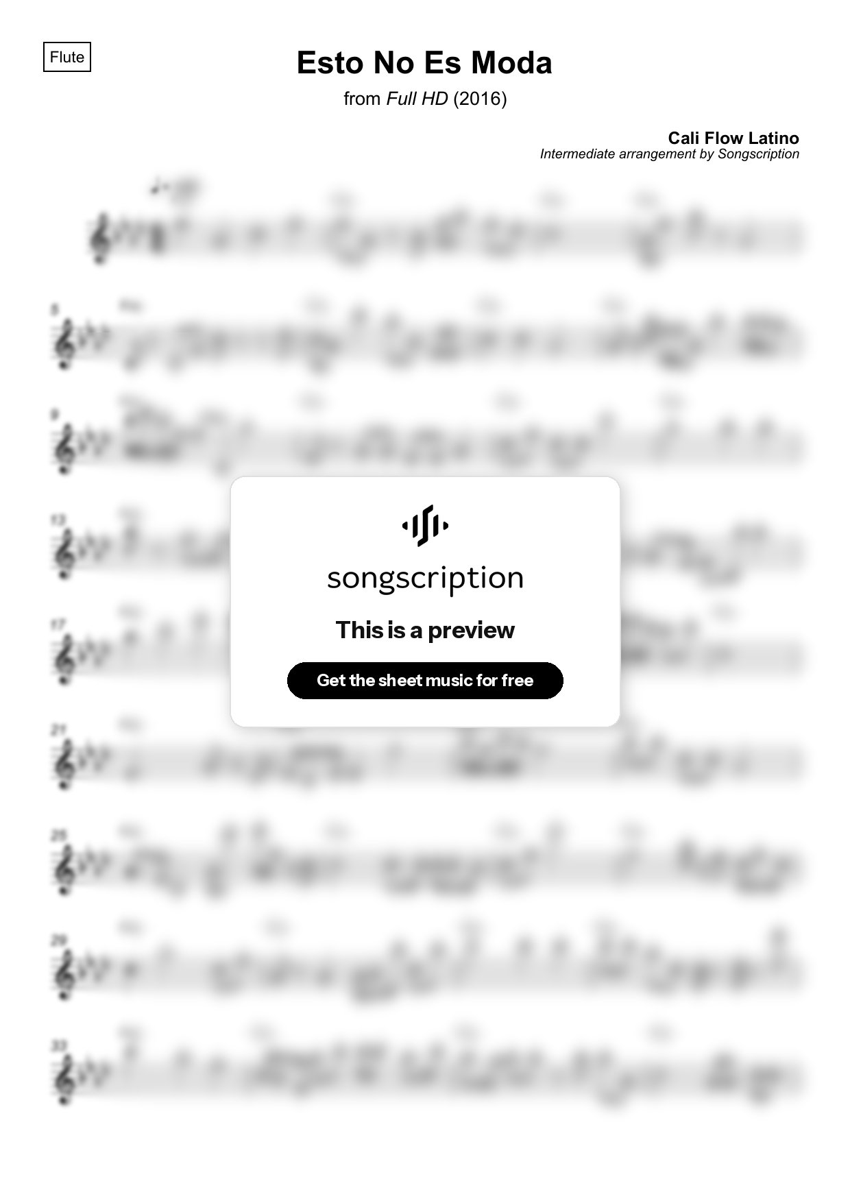 Intermediate Flute Sheet Music for "Esto No Es Moda" by Cali Flow Latino