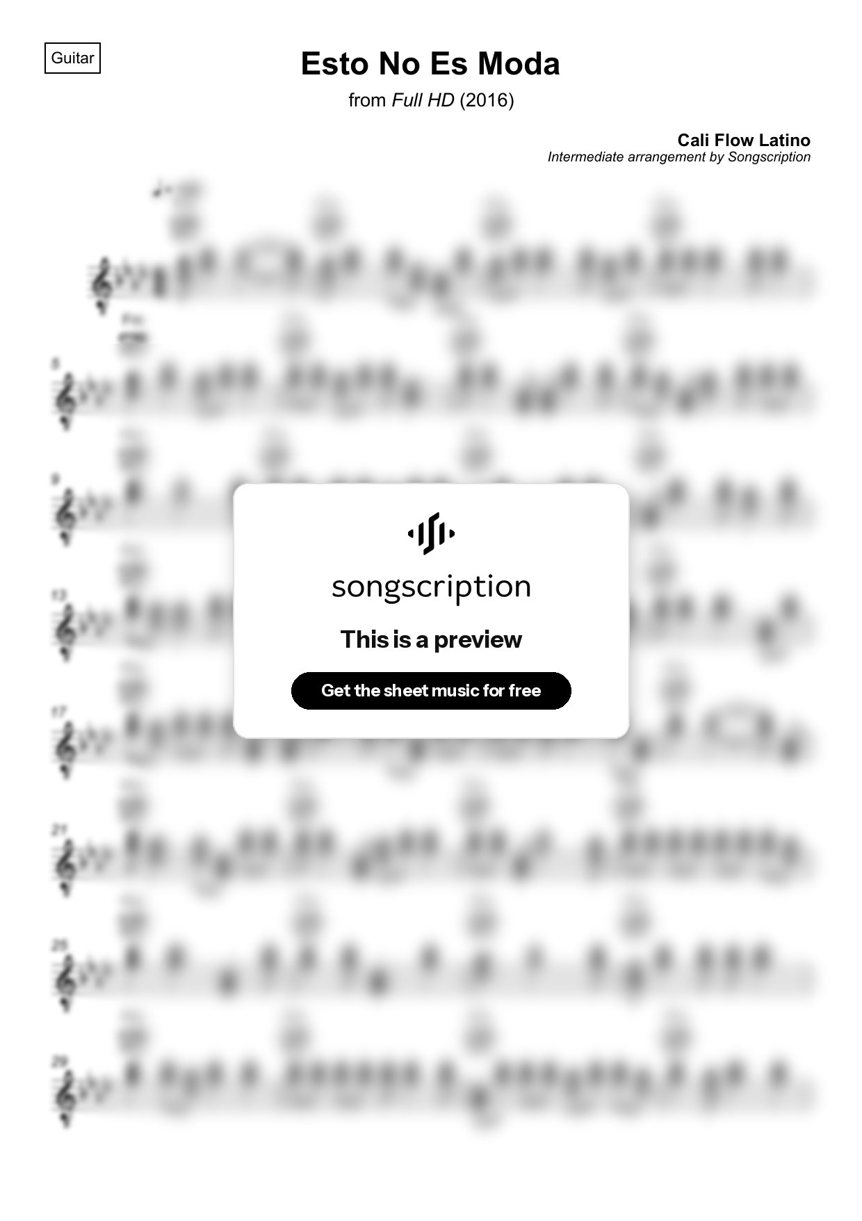 Intermediate Acoustic Guitar Sheet Music for "Esto No Es Moda" by Cali Flow Latino