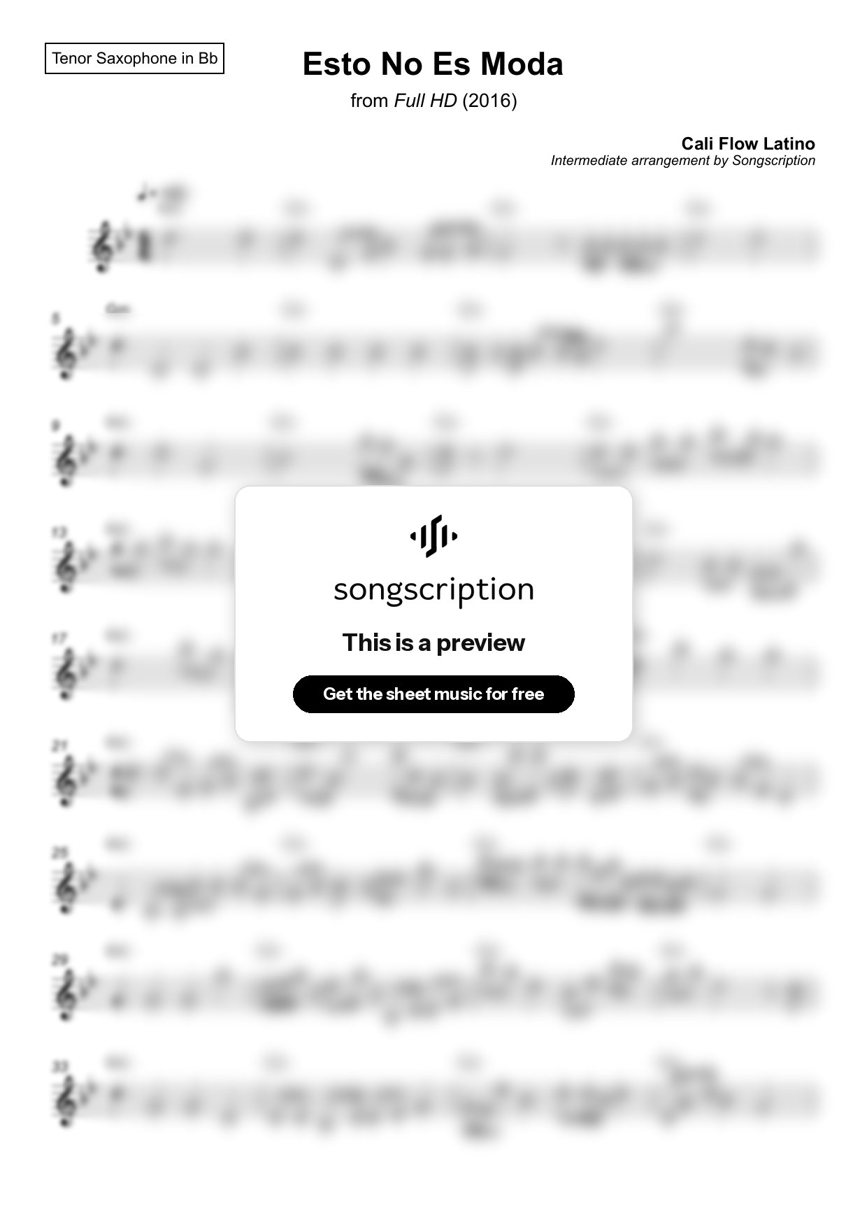 Intermediate Tenor Sax Sheet Music for "Esto No Es Moda" by Cali Flow Latino