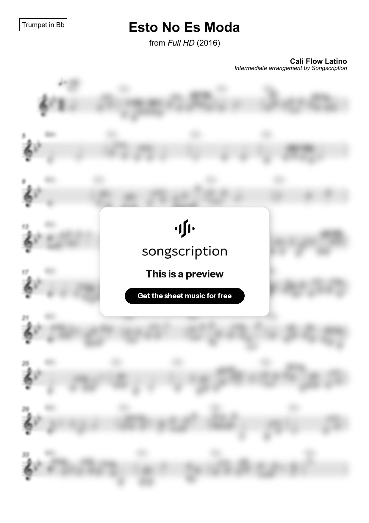 Intermediate Trumpet Sheet Music for "Esto No Es Moda" by Cali Flow Latino