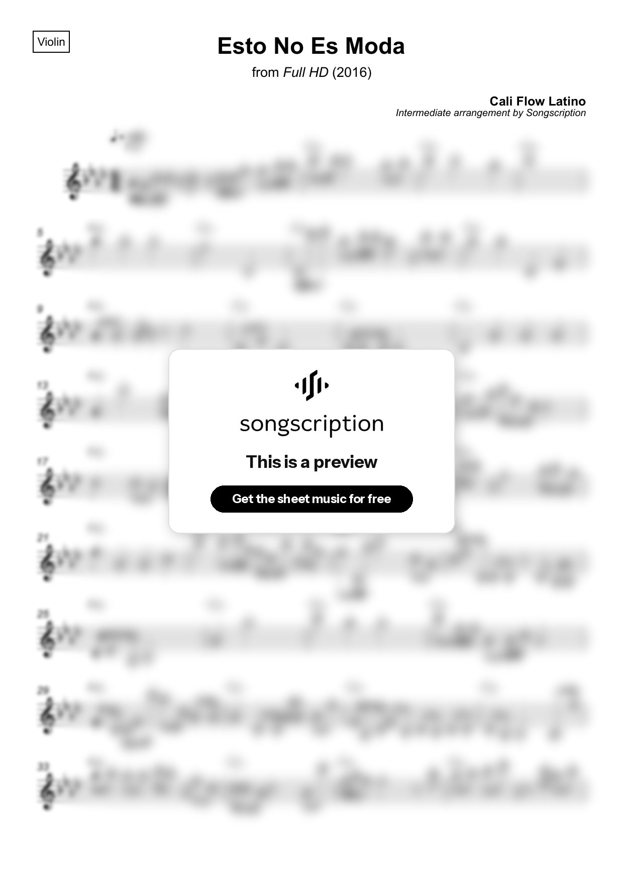 Intermediate Violin Sheet Music for "Esto No Es Moda" by Cali Flow Latino