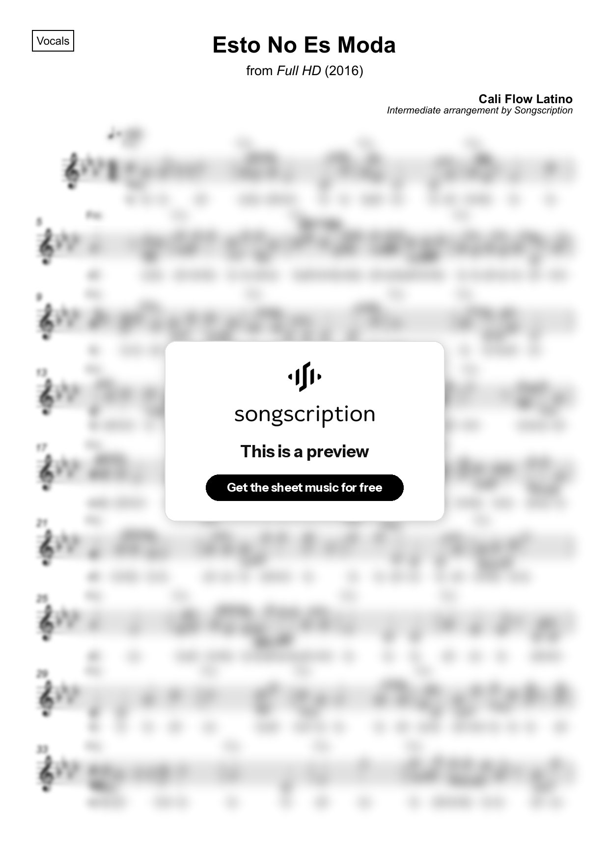Intermediate Vocals Sheet Music for "Esto No Es Moda" by Cali Flow Latino