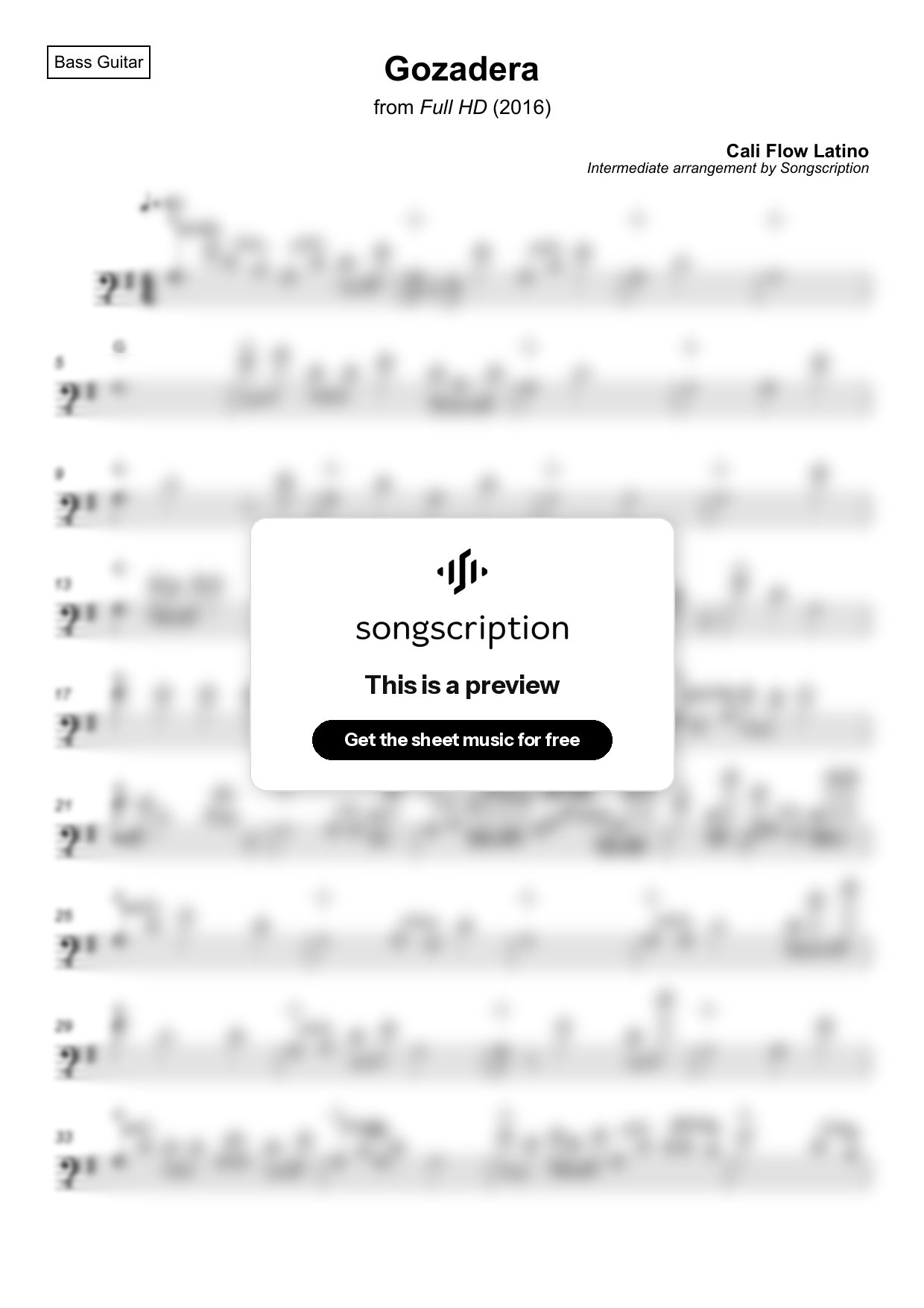 Intermediate Bass Guitar Sheet Music for "Gozadera" by Cali Flow Latino