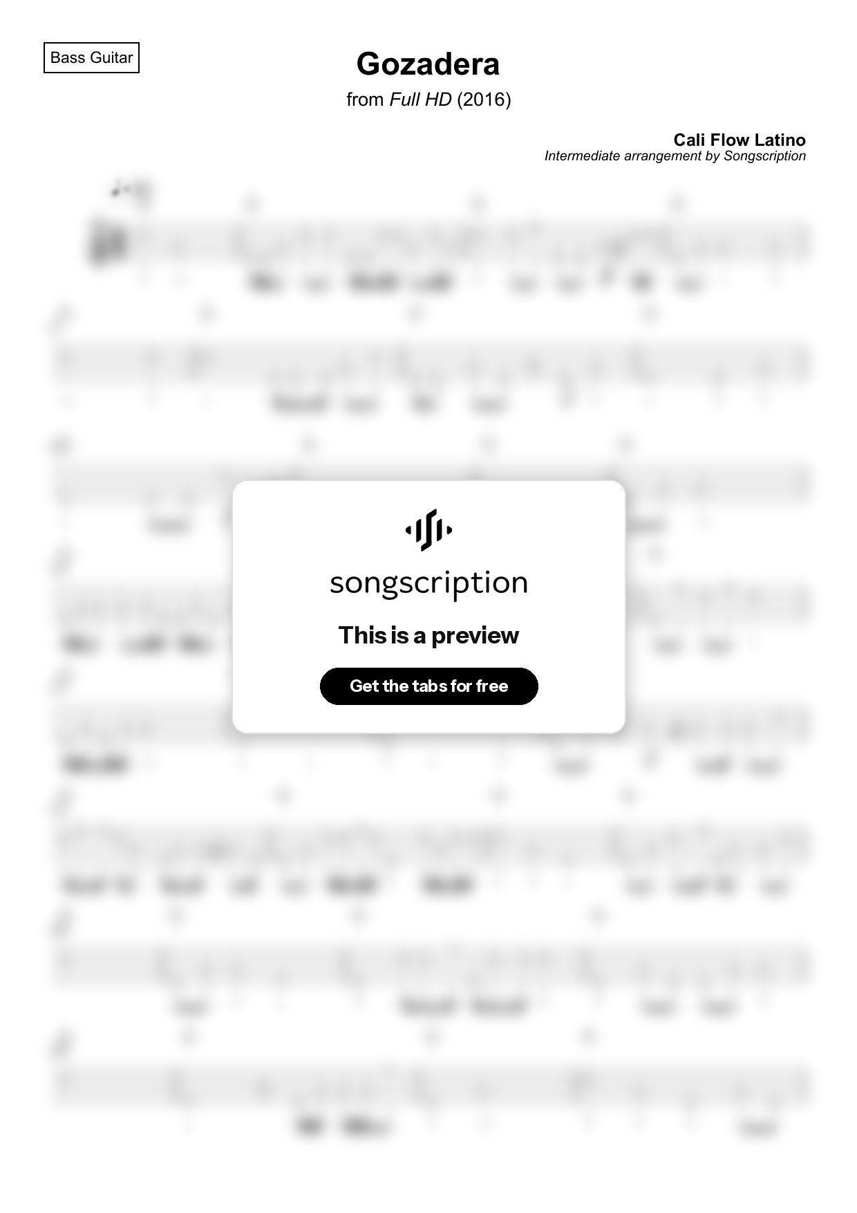 Intermediate Bass Guitar Tabs for "Gozadera" by Cali Flow Latino