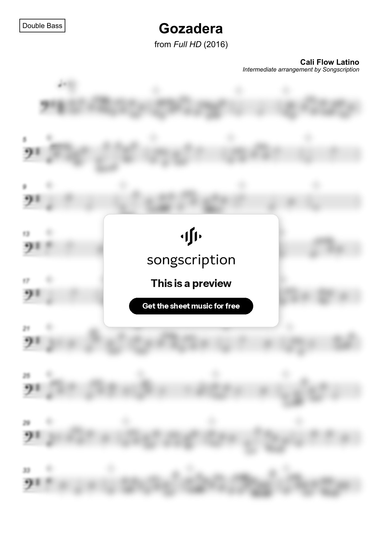 Intermediate Double Bass Sheet Music for "Gozadera" by Cali Flow Latino